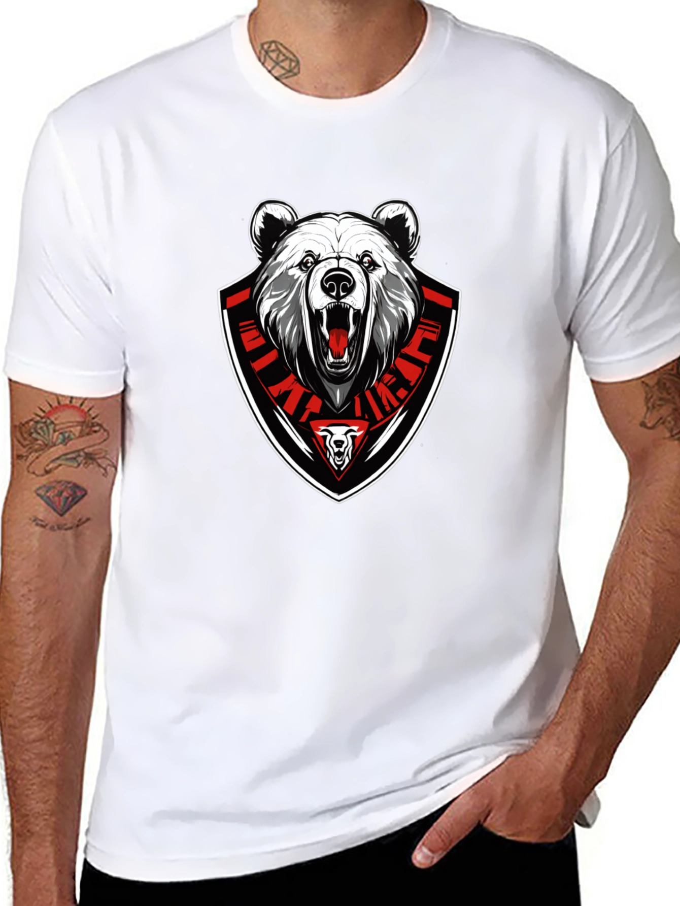 Black Bear Emblem Graphic Tee - Black Cotton Blend T-Shirt view 8