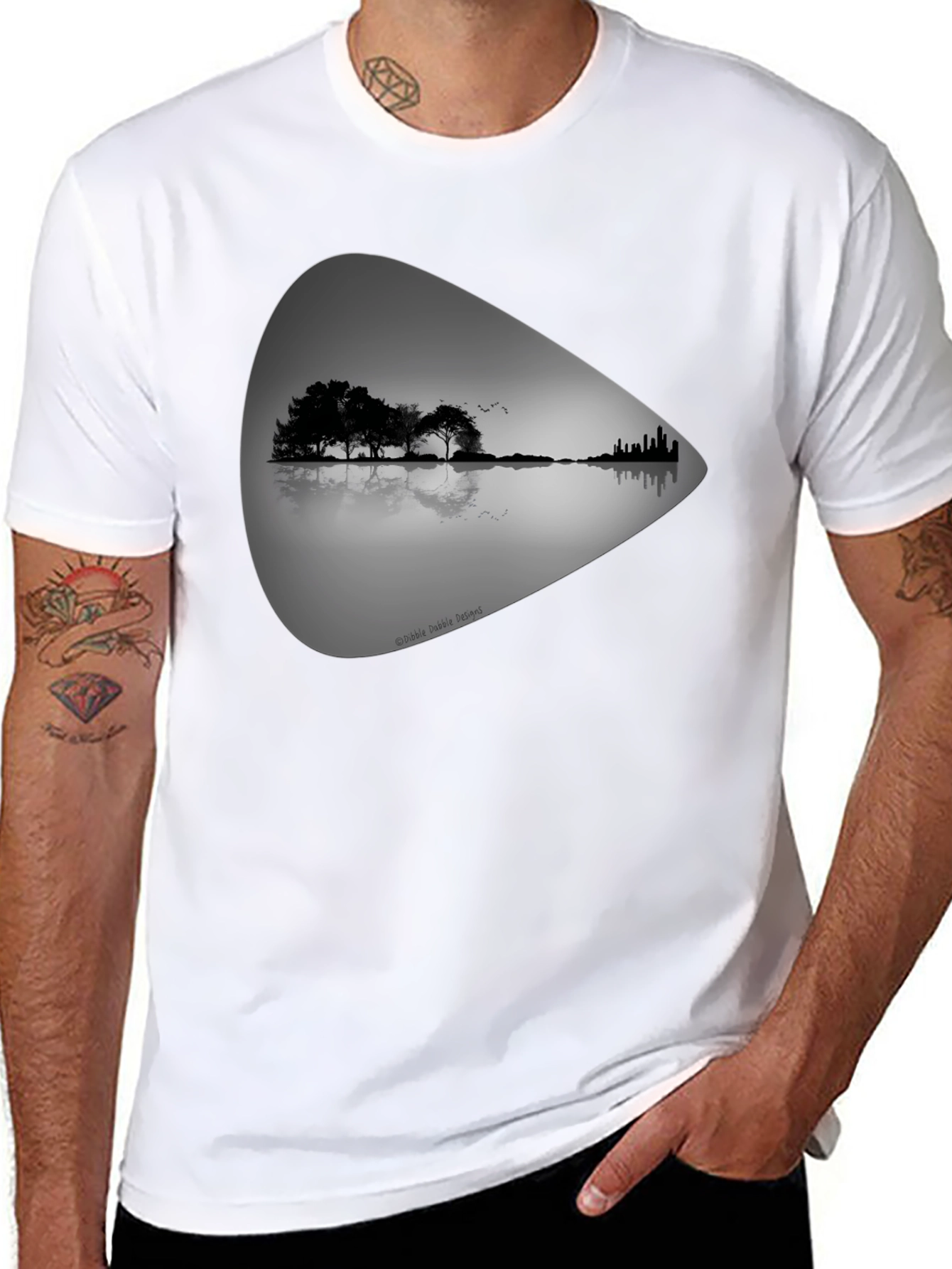 Black Guitar Landscape Graphic Tee - Black Cotton T-Shirt view 8
