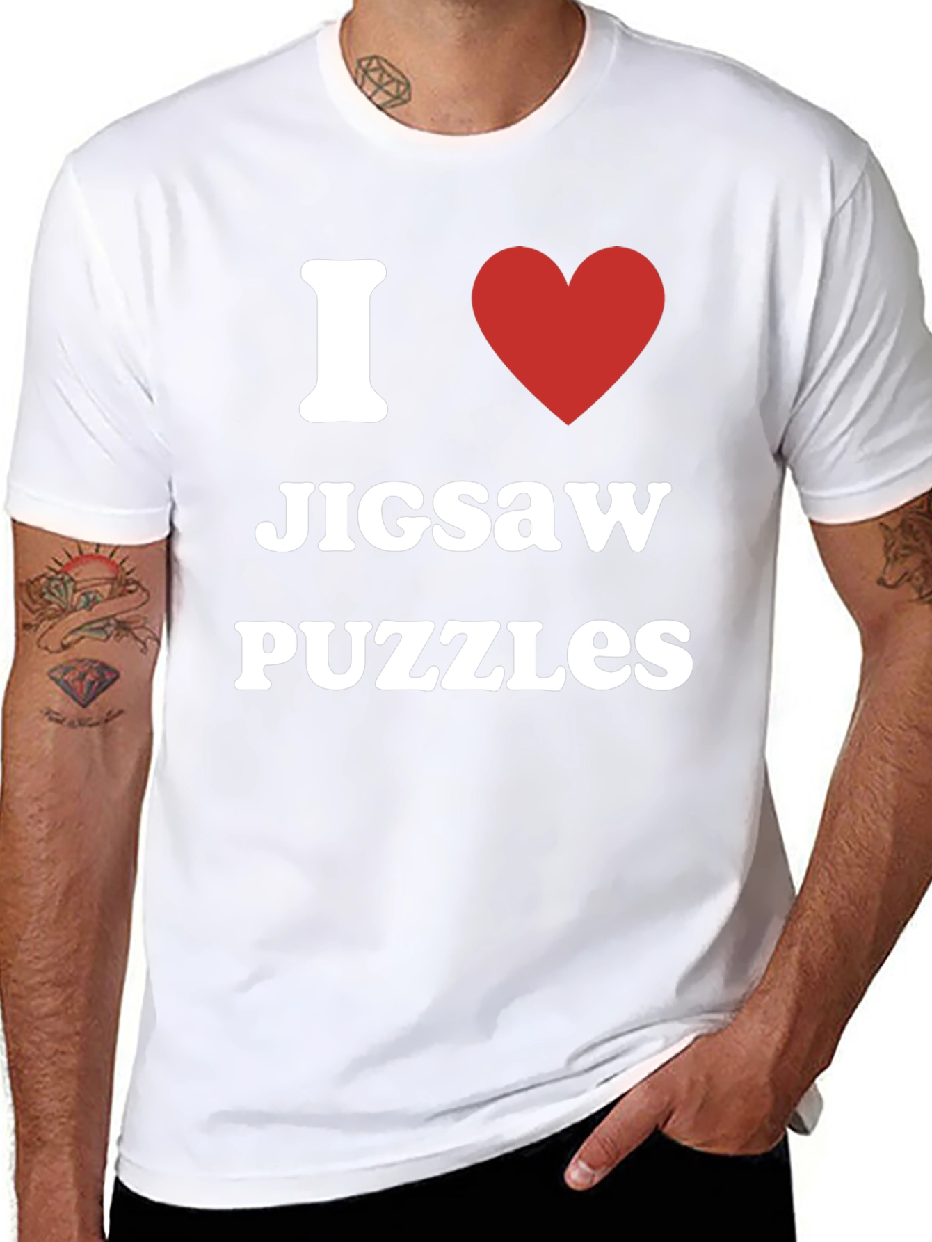 Black I Heart Jigsaw Puzzles T-Shirt - Black Cotton Tee view 8