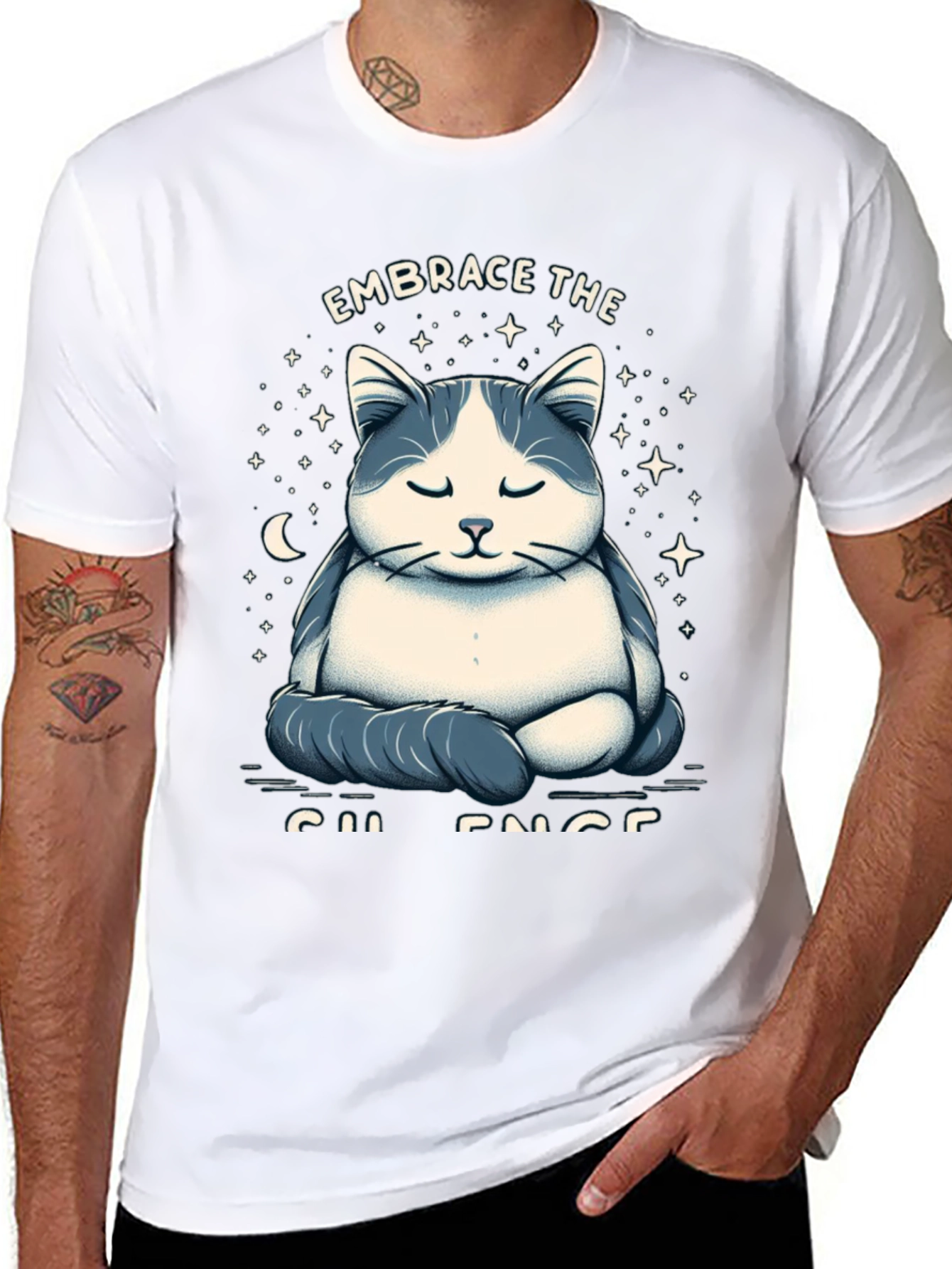 Black Zen Cat Meditation Graphic T-Shirt view 8
