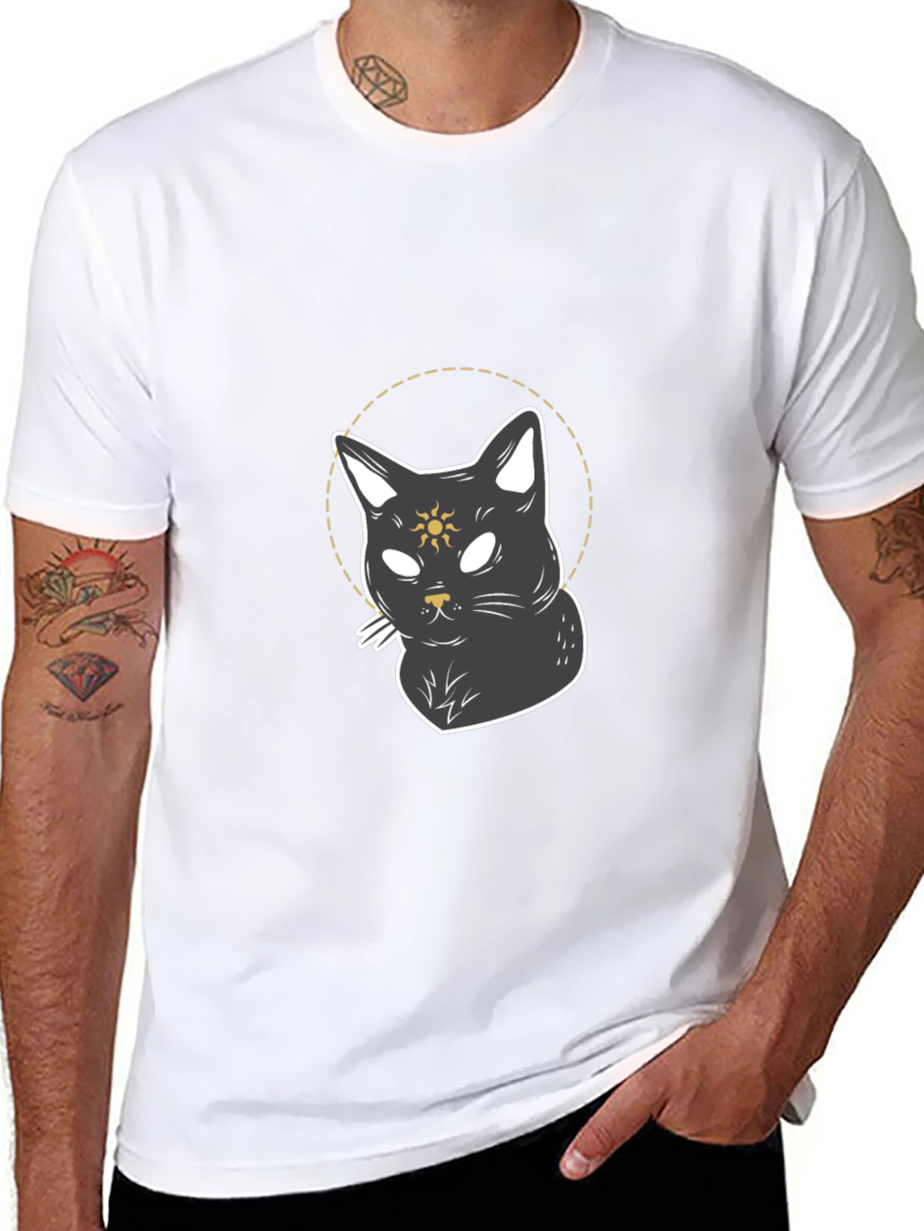 Black Mystic Cat Graphic T-Shirt - Black view 8