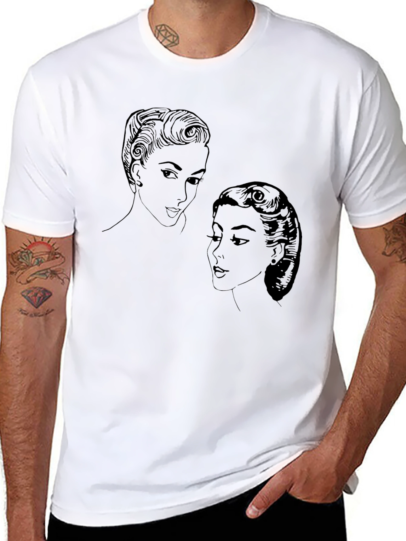 Black Retro Ladies Graphic Tee - Black Cotton view 8