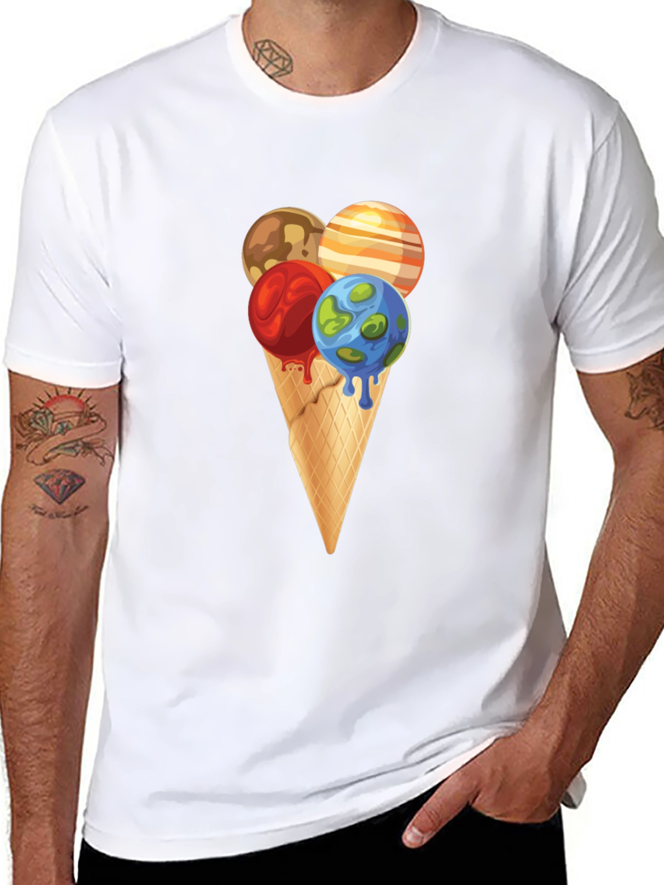 Black Planetary Ice Cream Cone Graphic Tee view 8