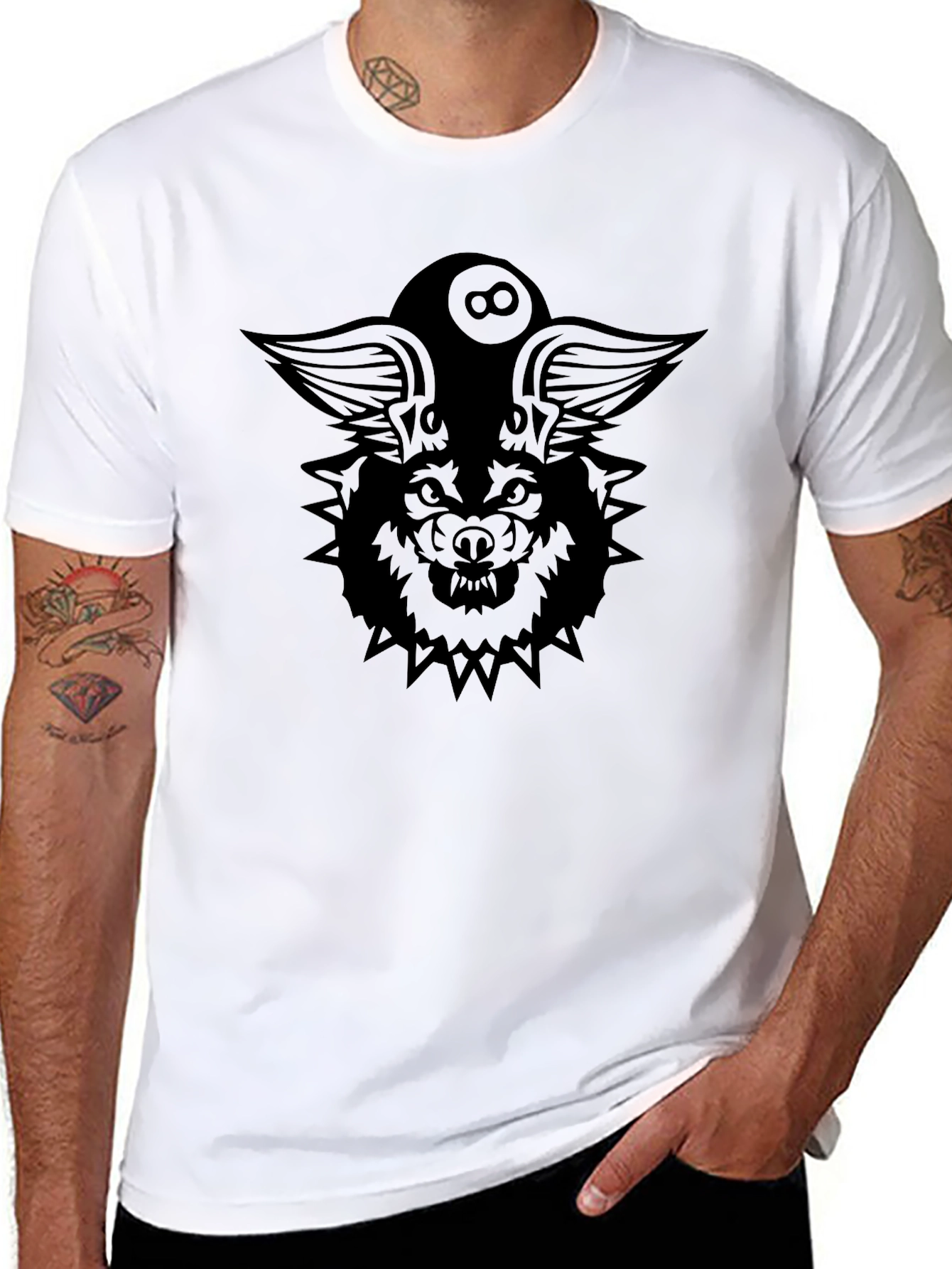 Black Black Wolf 8-Ball Graphic T-Shirt view 8