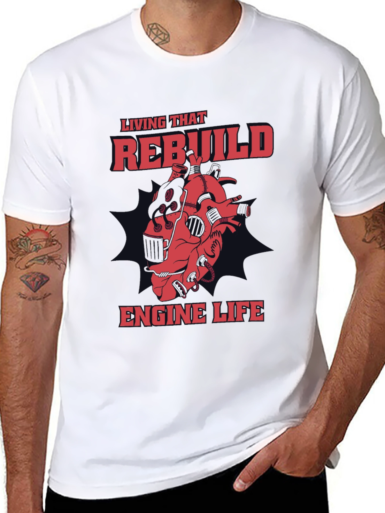 Black Rebuild Engine Life Graphic T-Shirt view 8