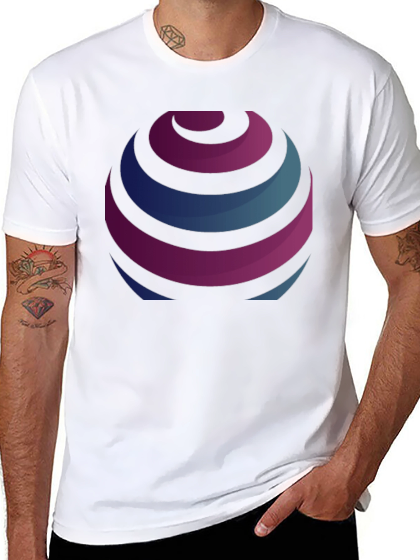 Black Stripped Globe Graphic Black T-Shirt view 8