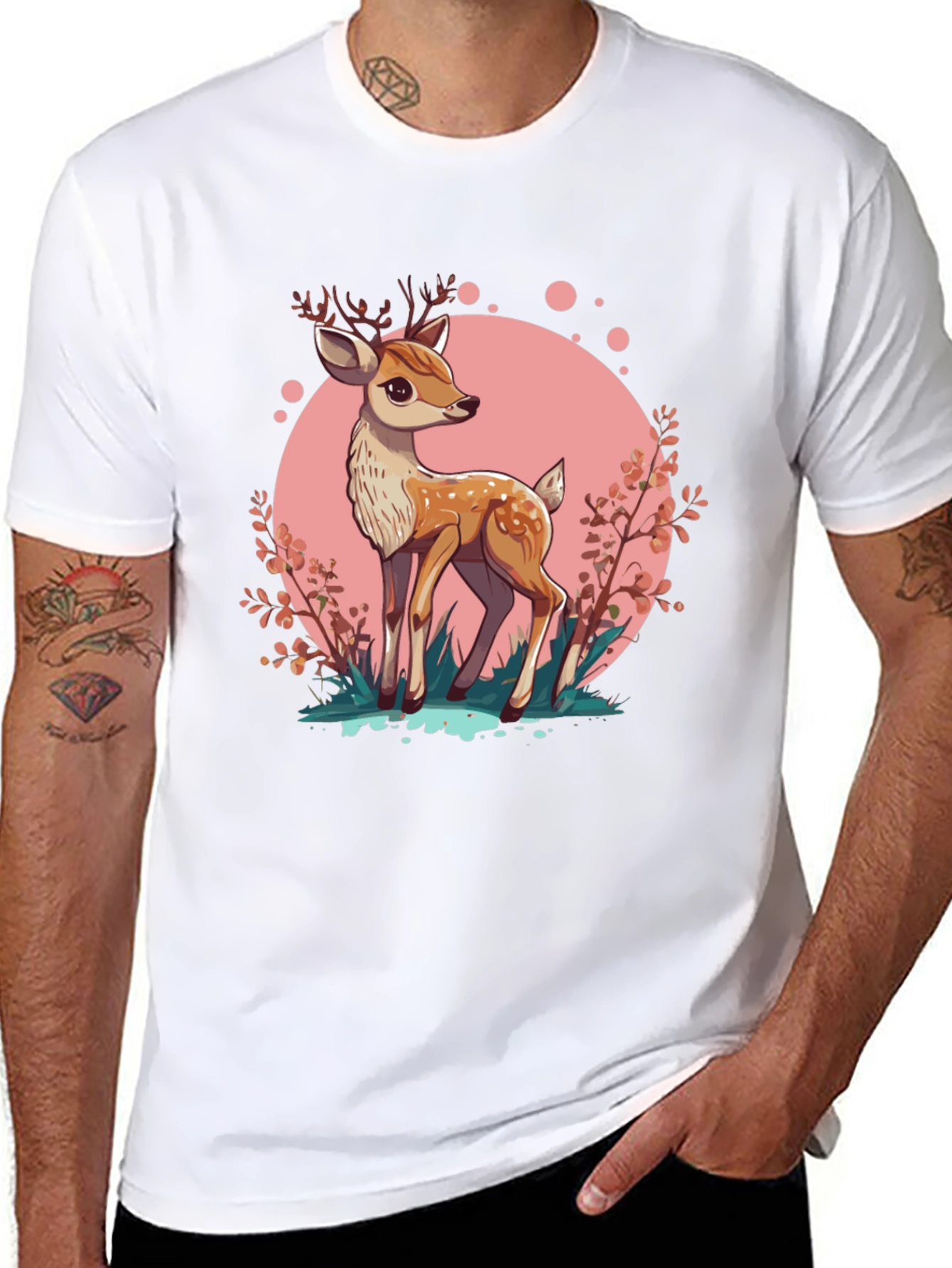 Black Cute Deer Graphic Tee - Stylish Men's Black T-Shirt view 8