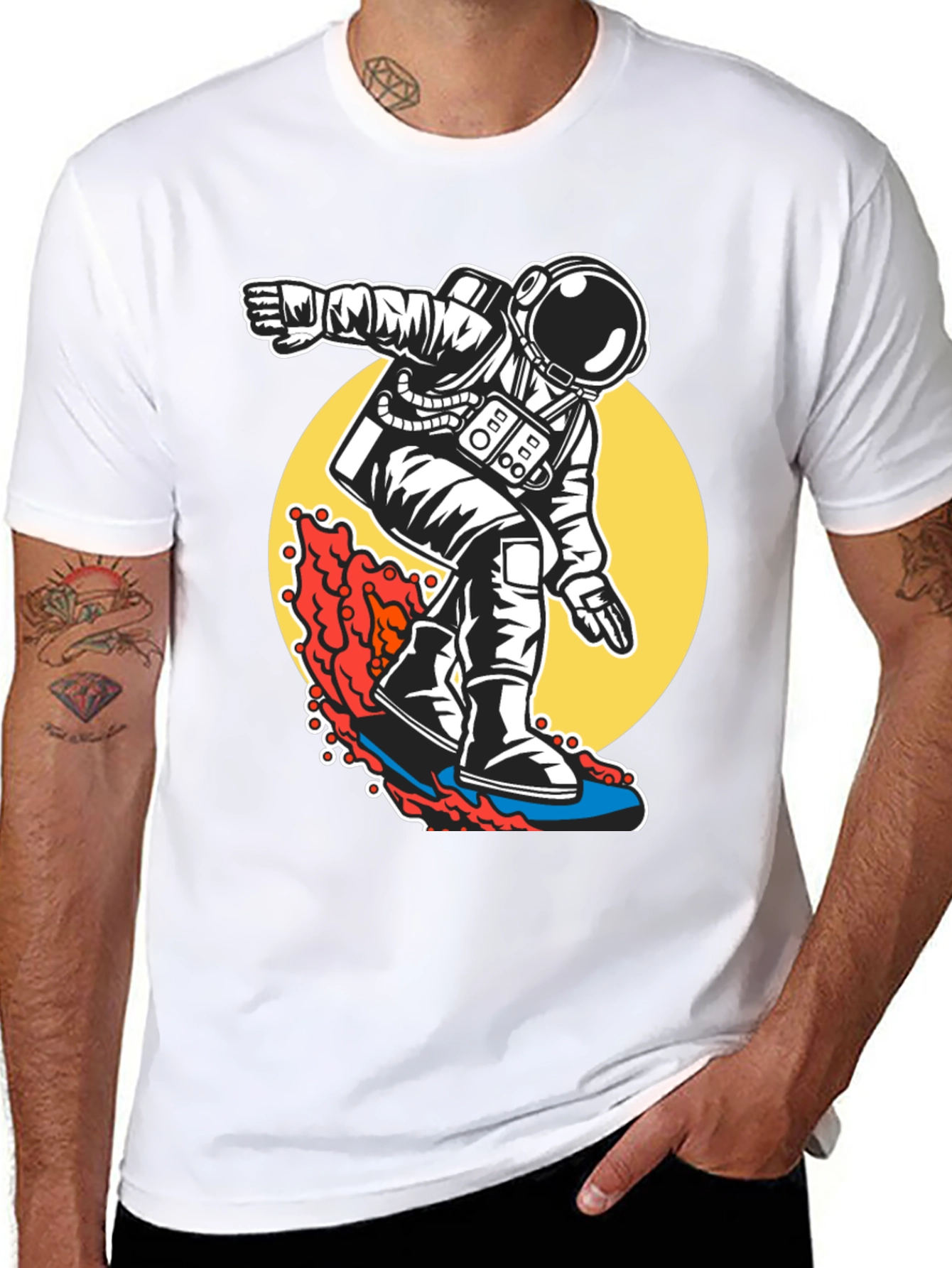 Black Surfing Astronaut T-Shirt - Ride the Waves of Space! view 8