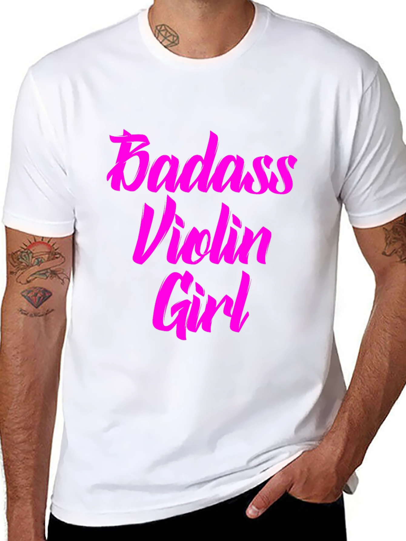 Black Badass Violin Girl Graphic Tee - Black Cotton T-Shirt view 8