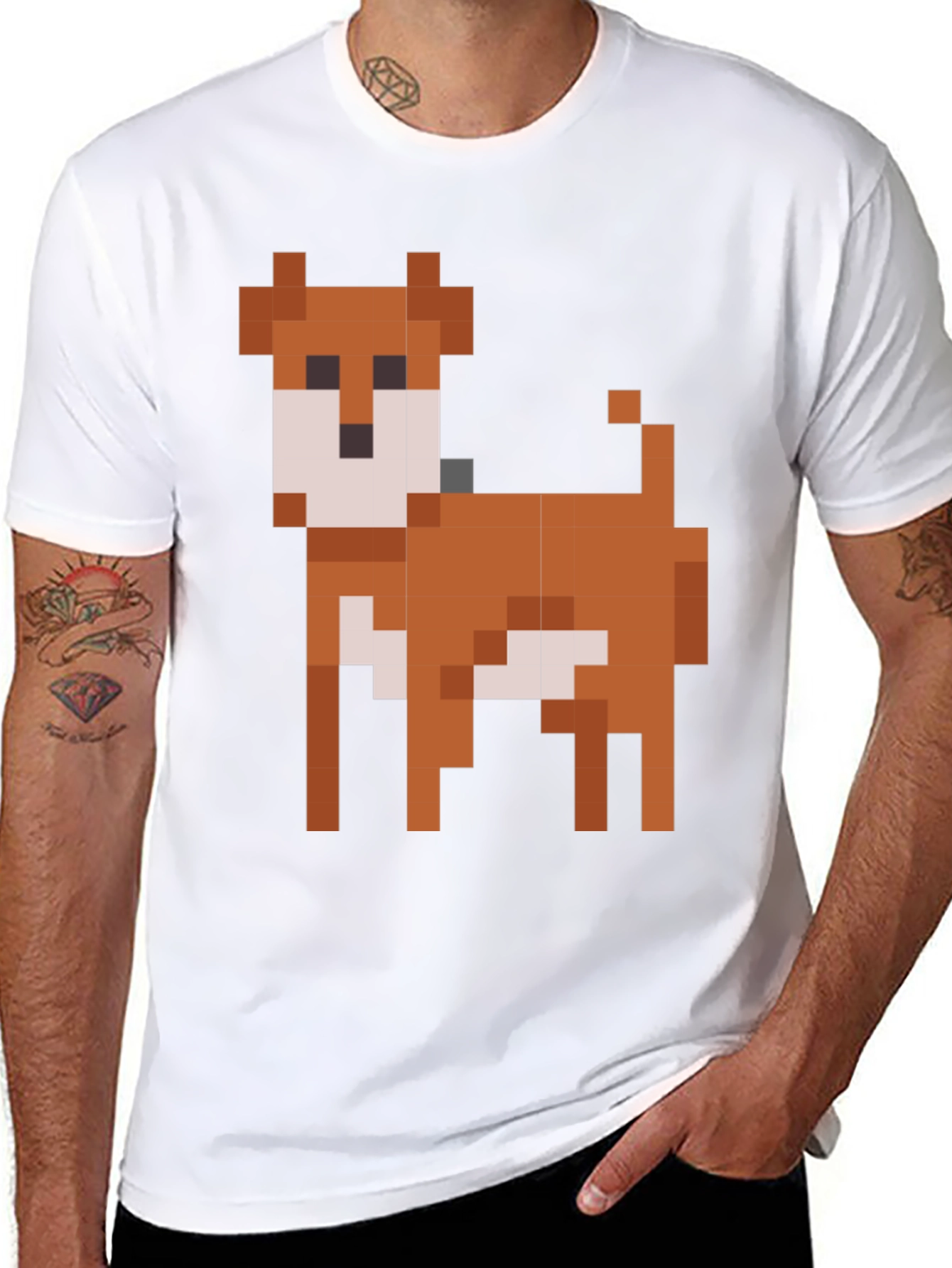 Black Pixel Dog Graphic T-Shirt - Black Cotton Blend view 8