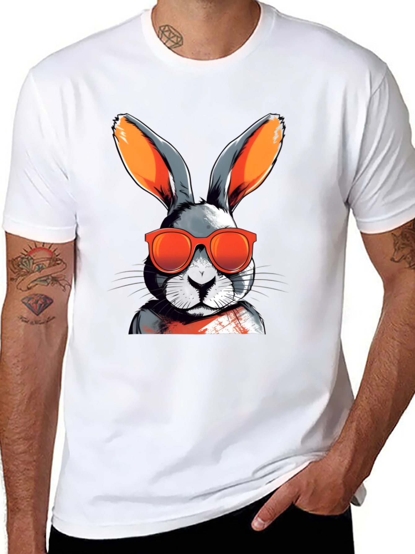 Black Cool Rabbit Graphic Tee - Black Cotton Blend view 8