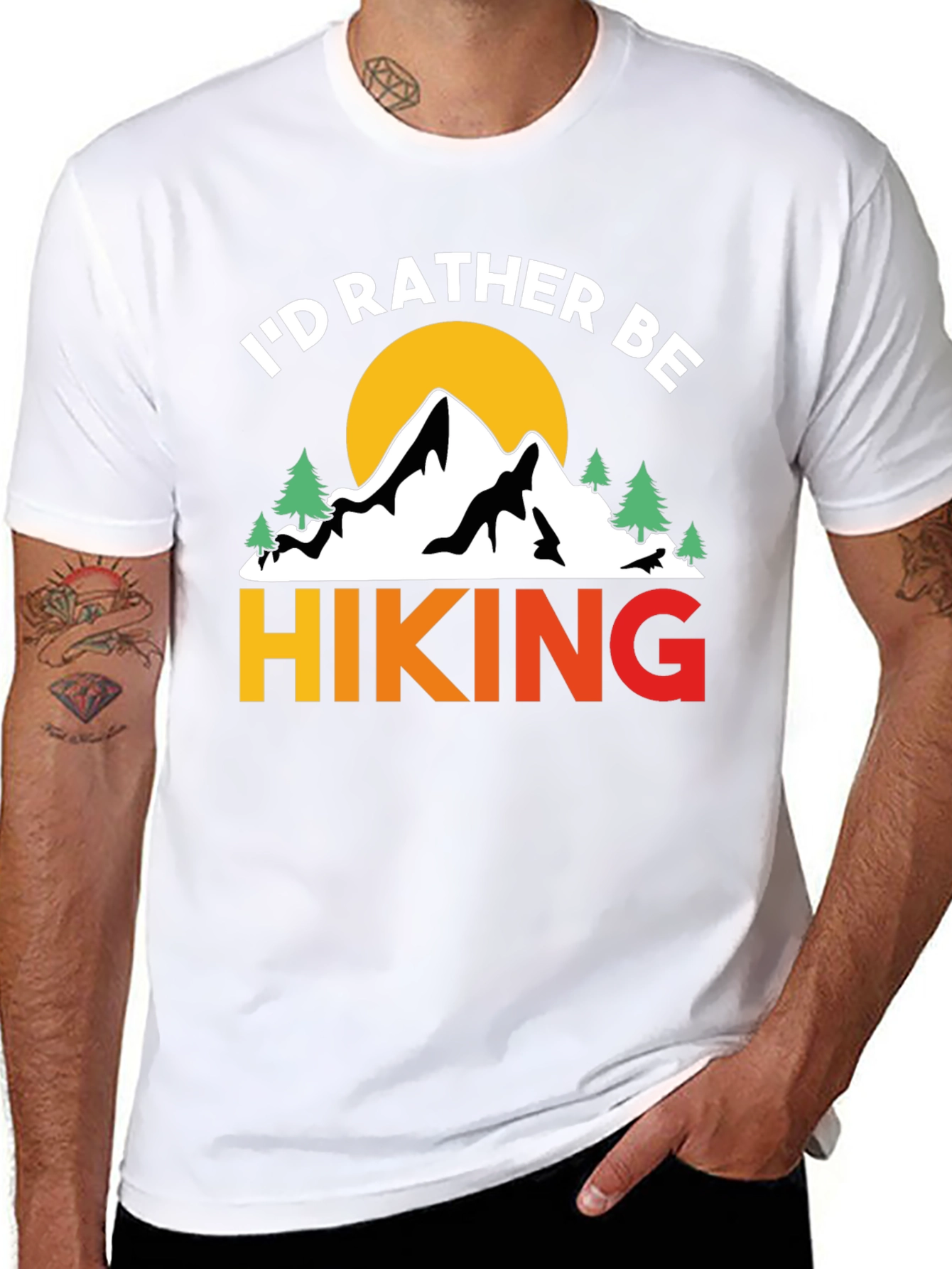 Black I'd Rather Be Hiking T-Shirt Mountain Nature view 8