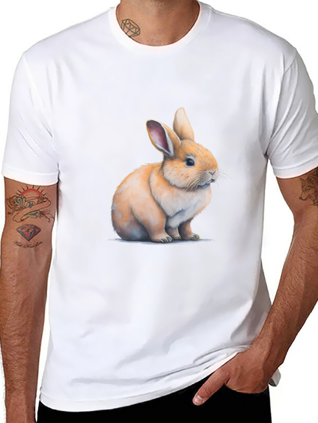 Cute Bunny Graphic Black T-Shirt - 8