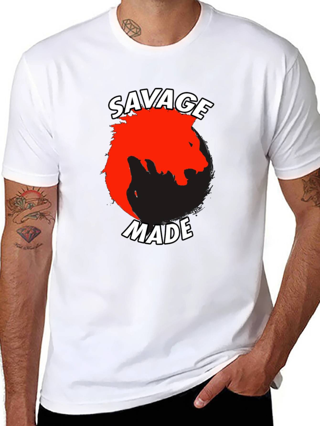 Black Savage Made Graphic Tee - Bold Lion Design view 8