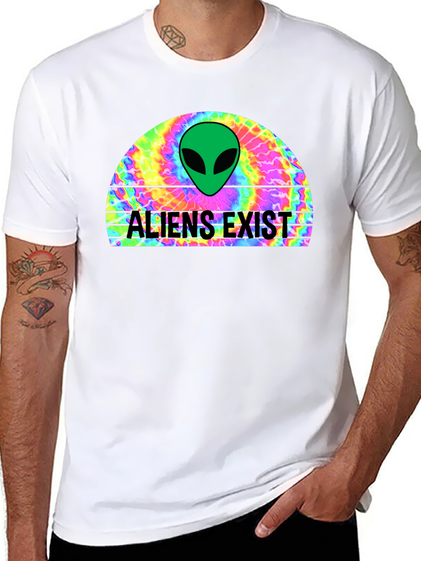 Black Aliens Exist Graphic T-Shirt - Retro Tie Dye Design view 8