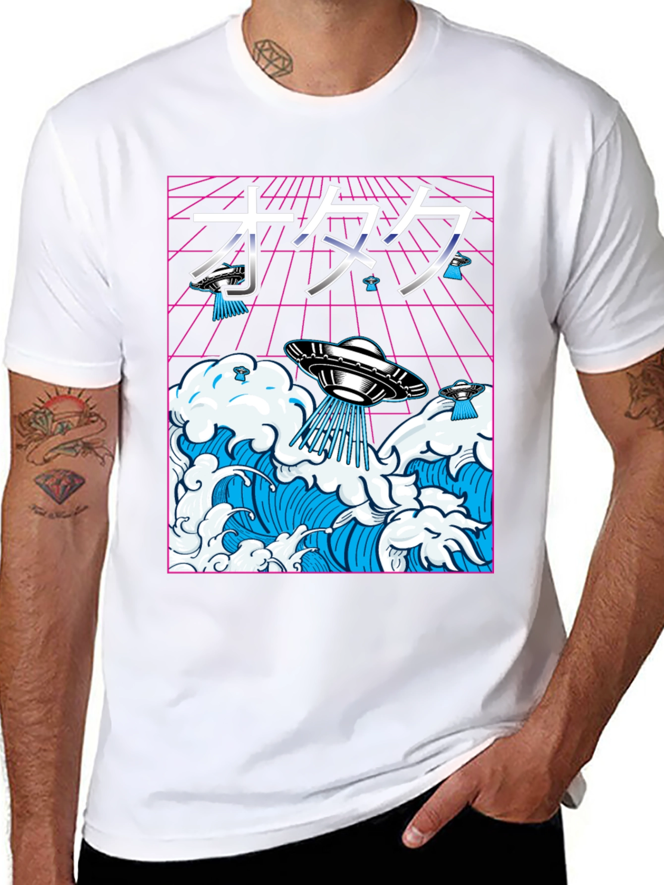 Black Otaku UFO Waves Graphic Tee view 8