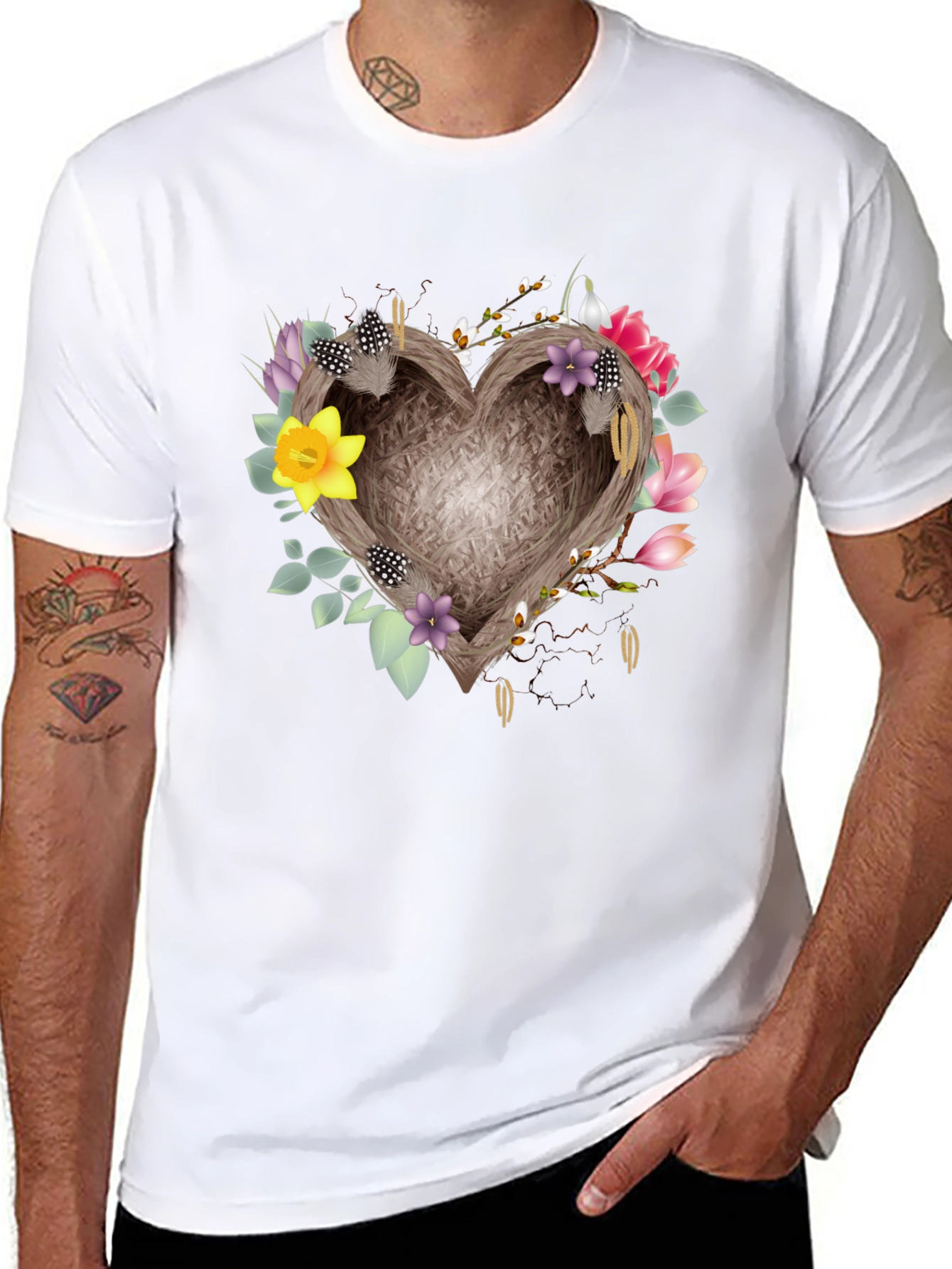 Black Floral Heart Nest Tee - Stylish Comfort view 8