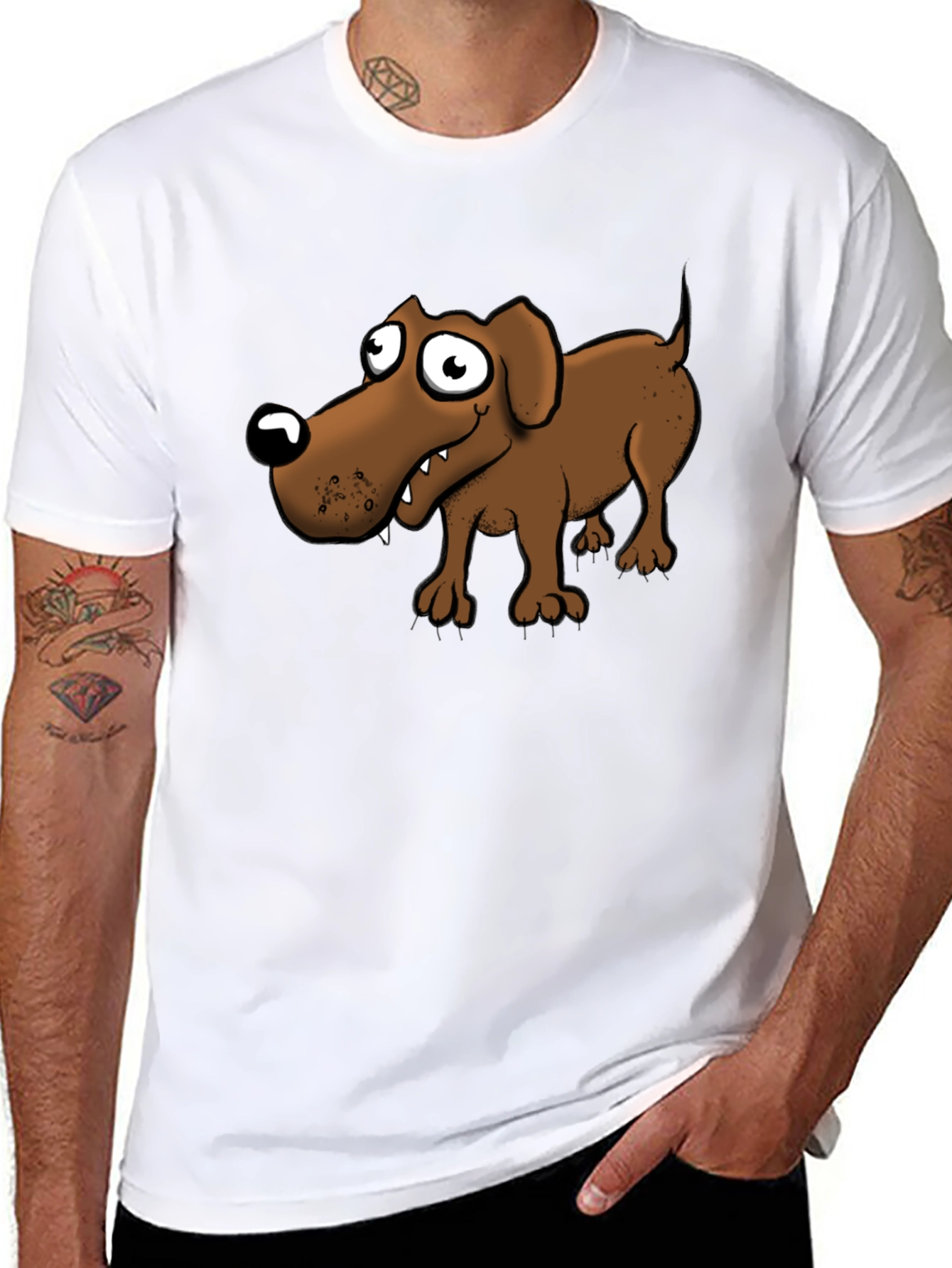 Black Cartoon Dog Graphic T-Shirt - Black view 8