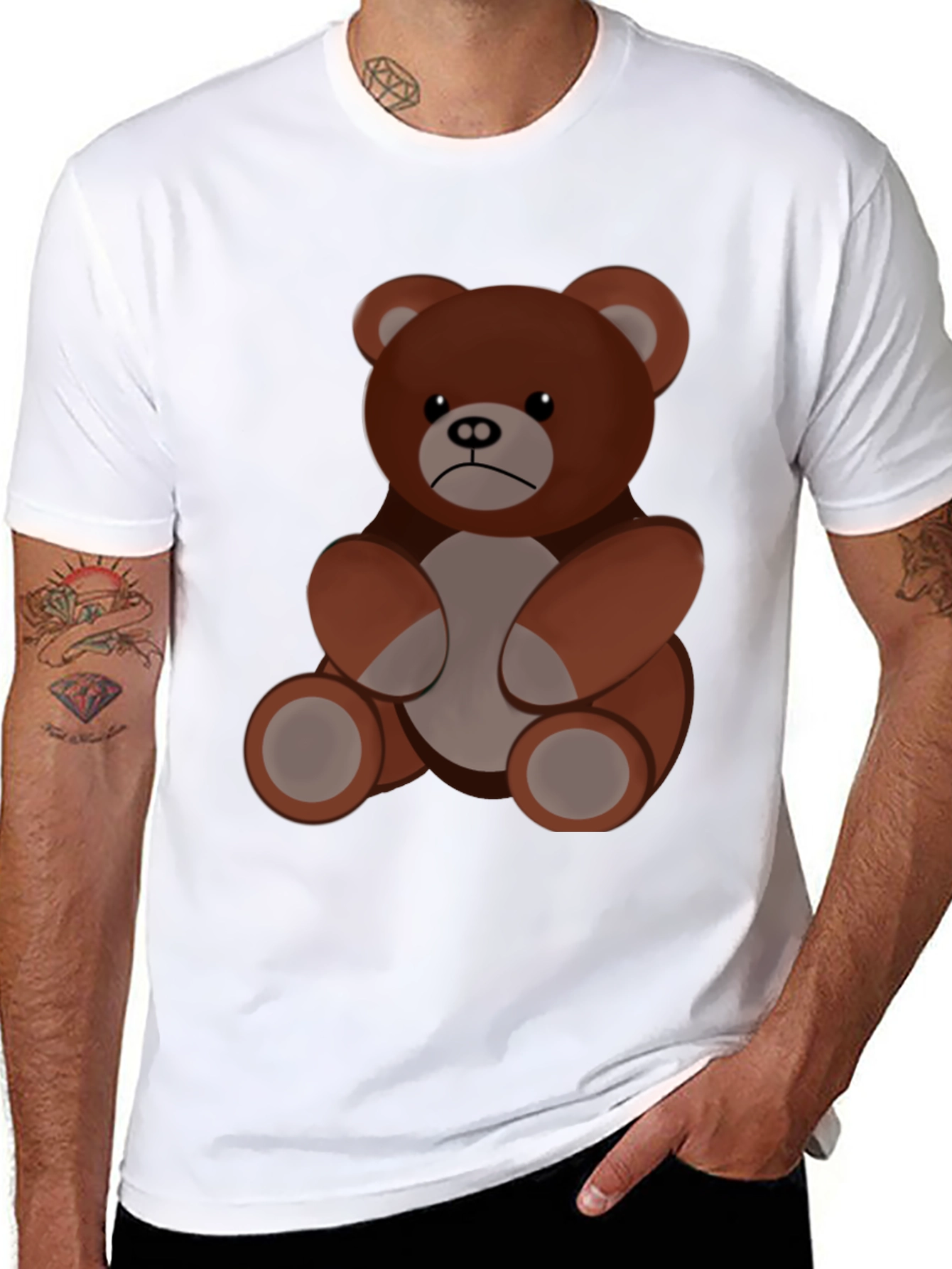 Black Men's Black T-Shirt with Cartoon Bear view 8