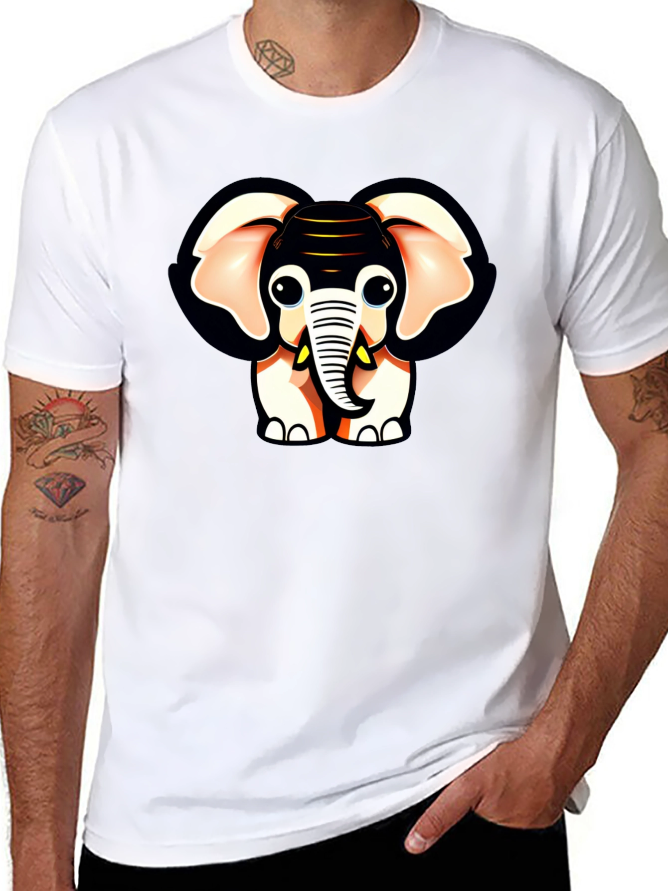 Black Cute Cartoon Elephant Graphic Black T-Shirt view 8