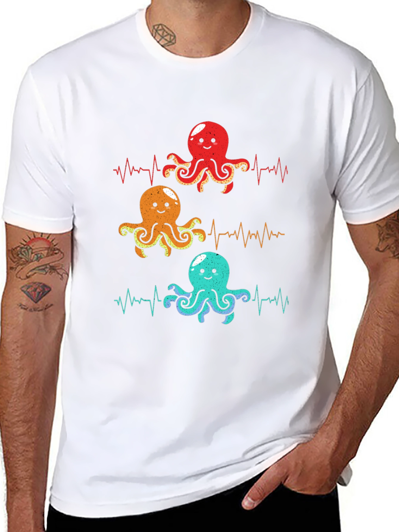 Black Octopus Heartbeat Graphic T-Shirt - Sea Life Tee view 8