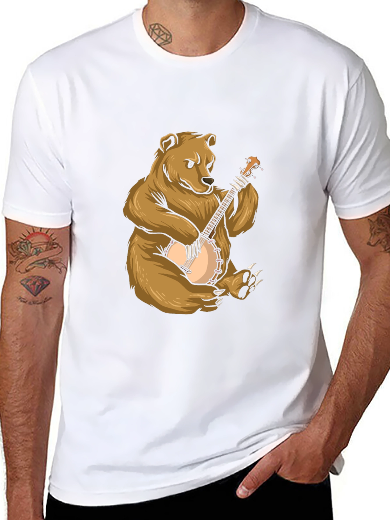 Black Bear Playing Banjo Graphic Tee view 8