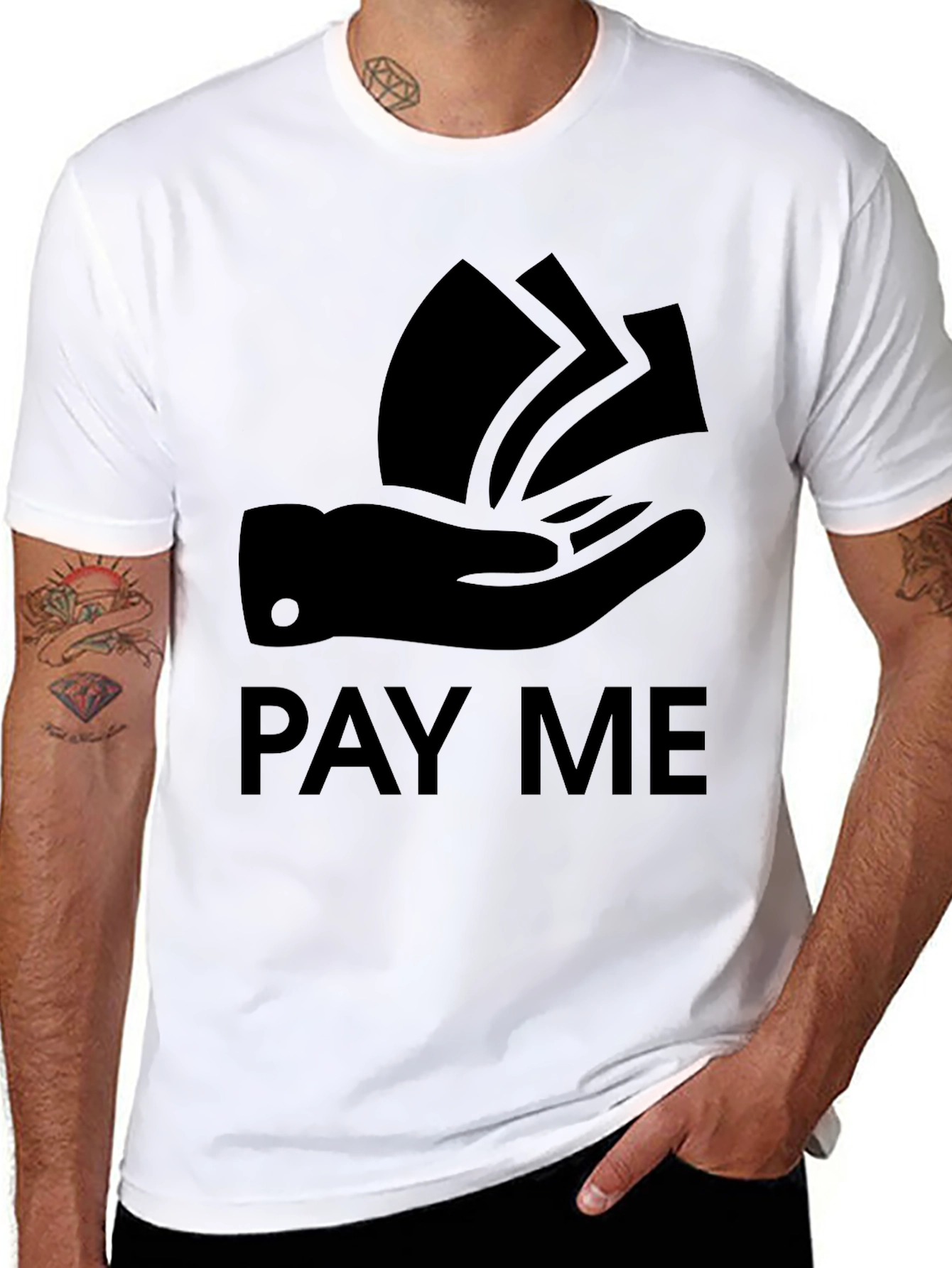 Black Pay Me Graphic Tee - Bold Statement T-Shirt view 8
