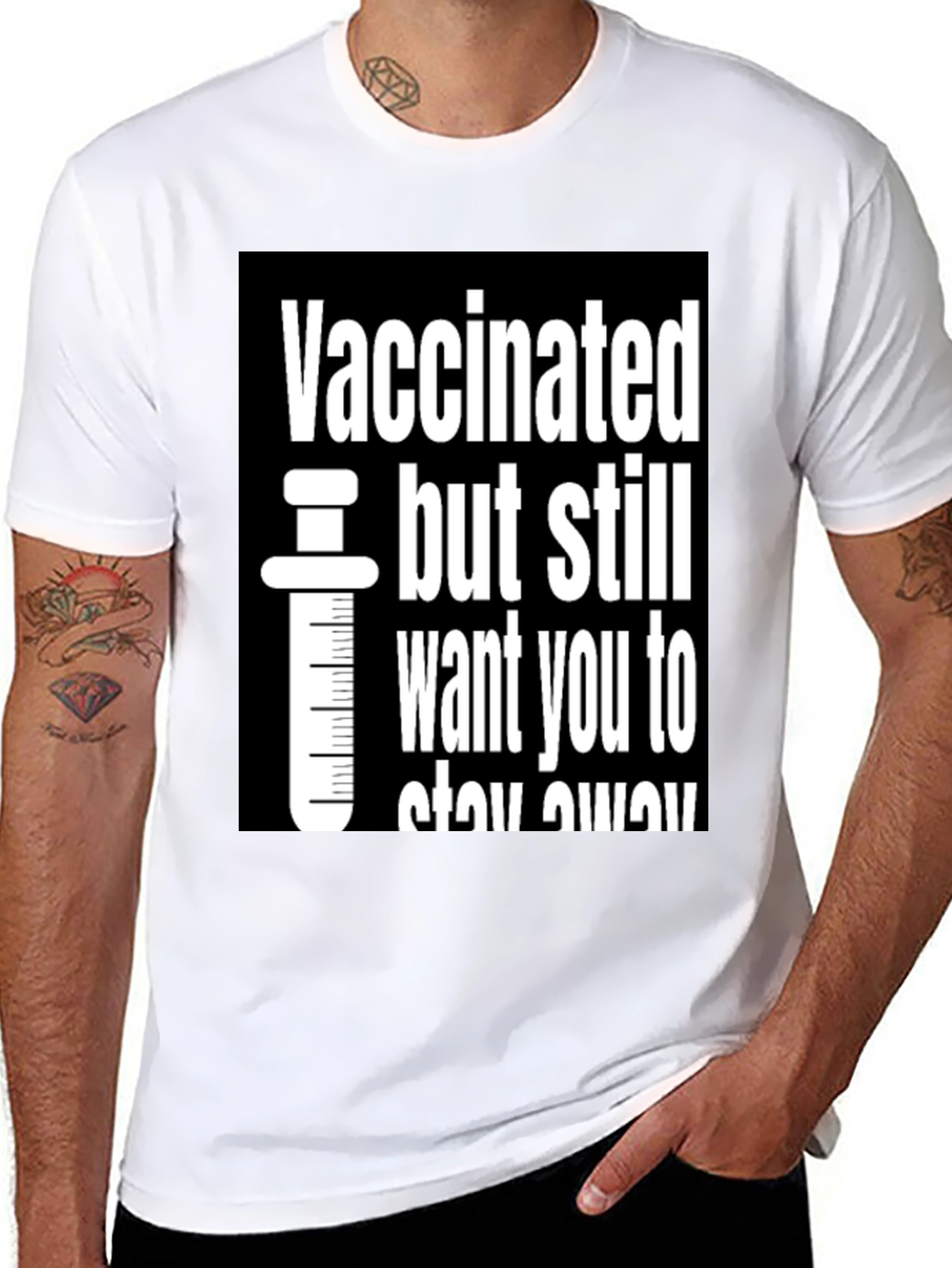 Black Vaccinated But Still Want You To Stay Away T-Shirt view 8