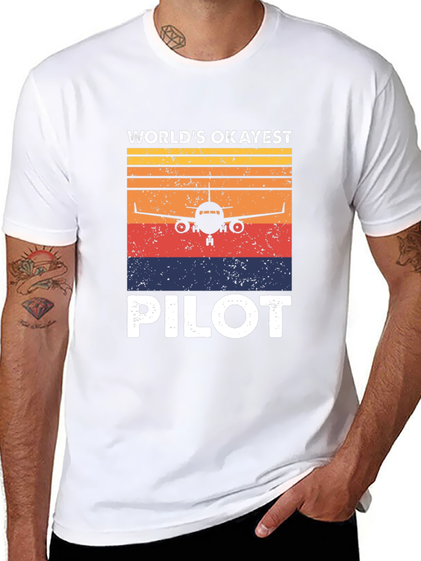 Black World's Okayest Pilot Retro T-Shirt view 8