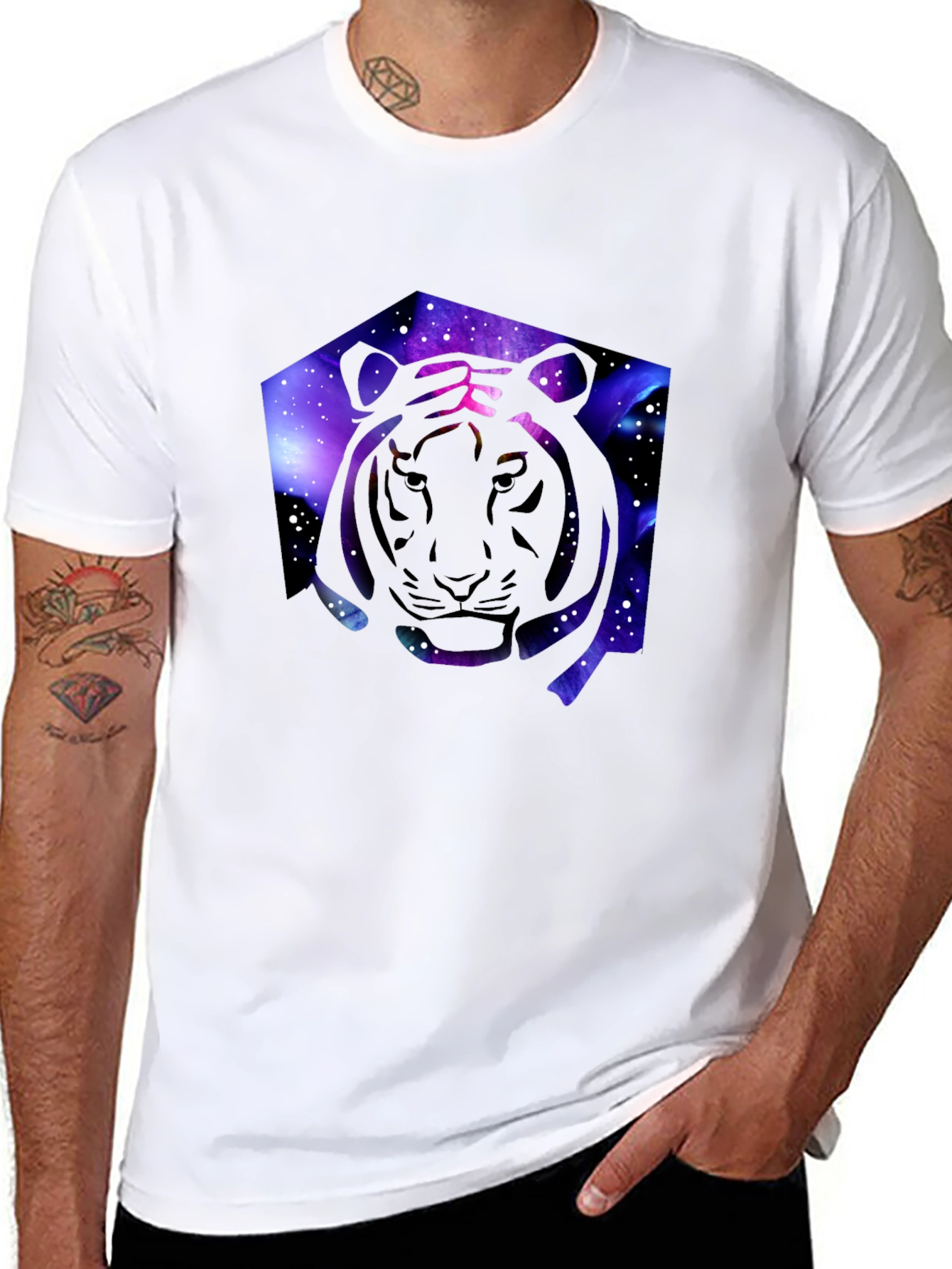 Black Galaxy Tiger Graphic Black T-Shirt view 8