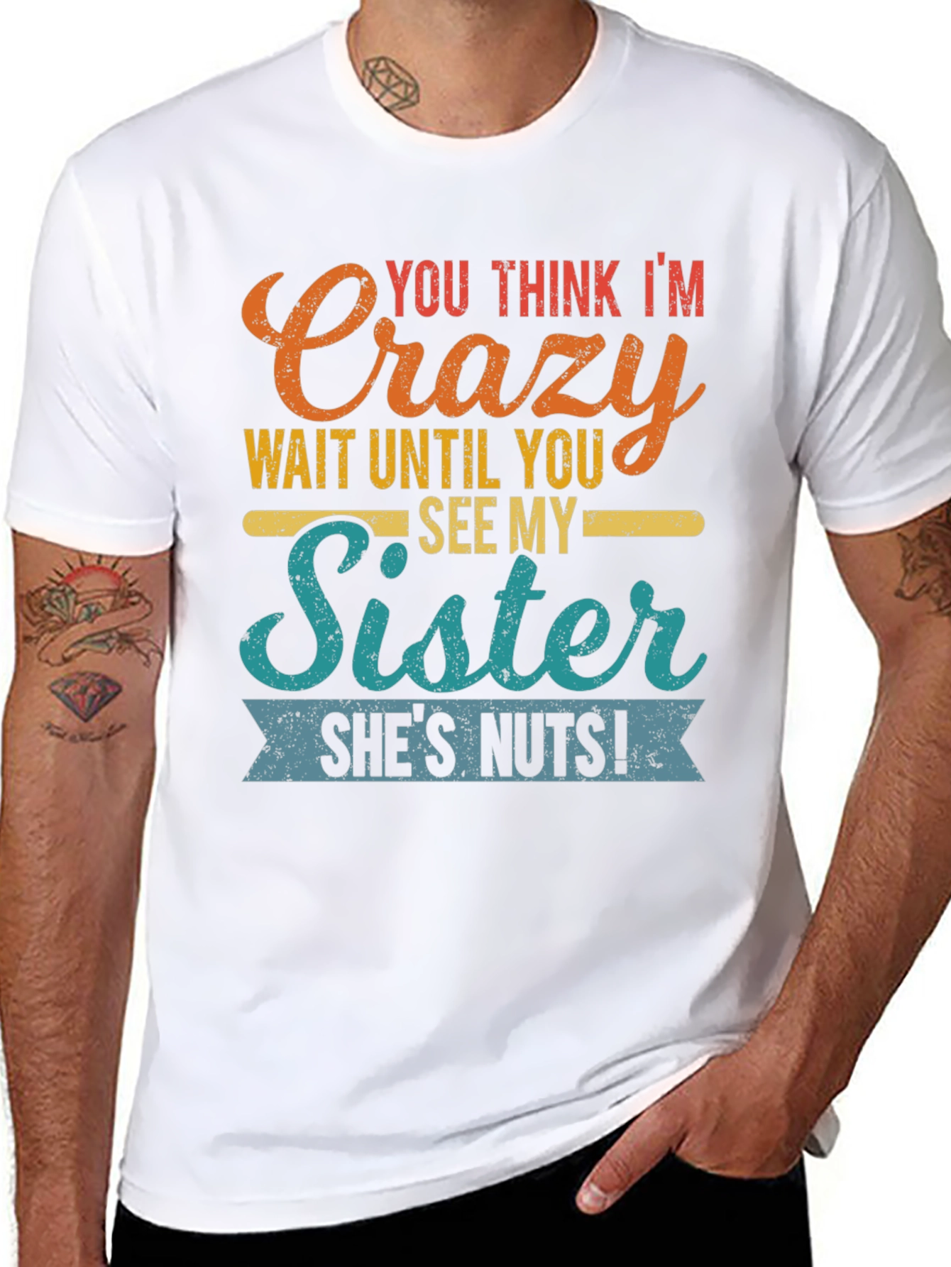 Black Crazy Sister Tee - Funny Novelty Graphic T-Shirt view 8