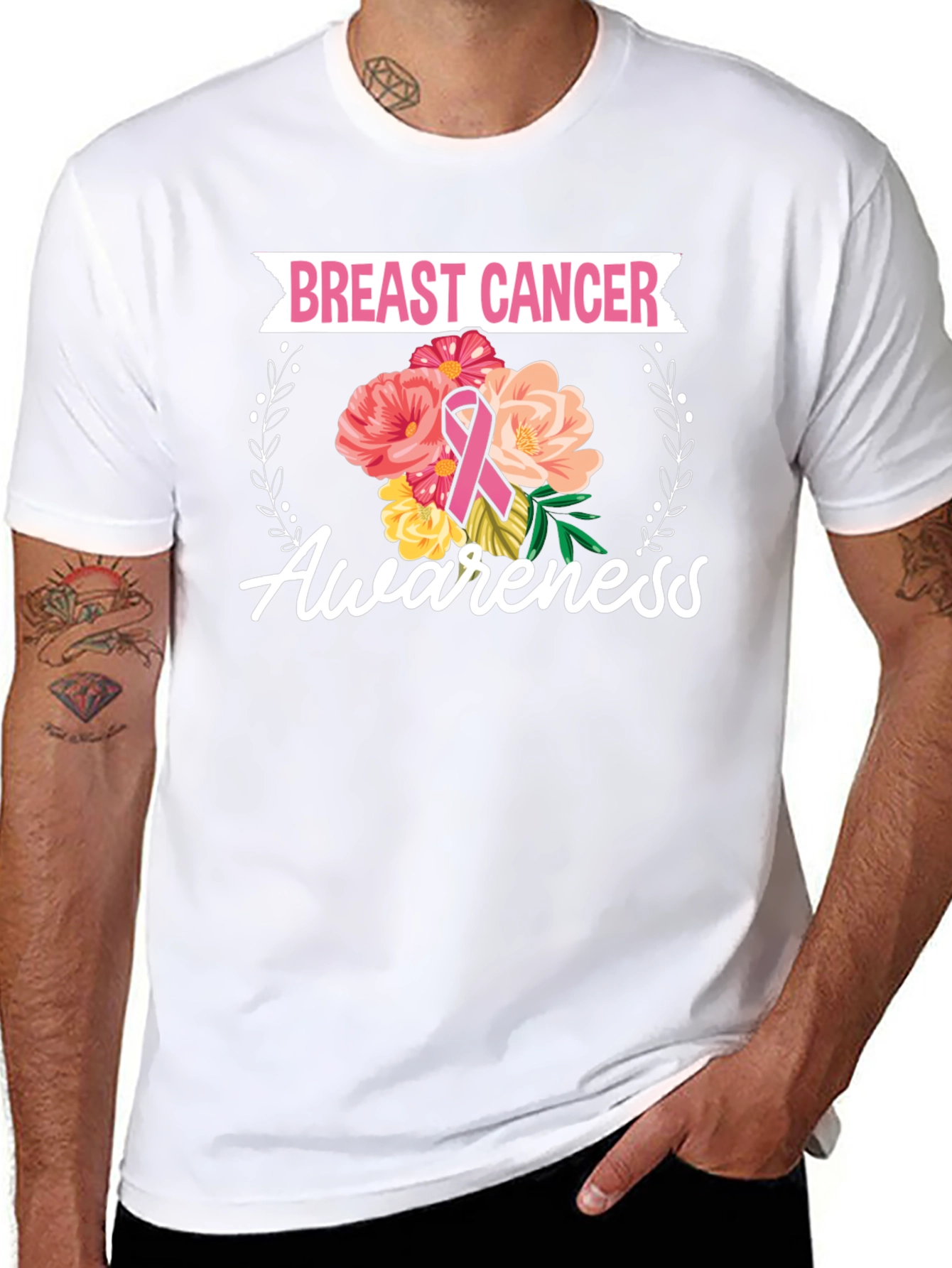 Black Breast Cancer Awareness Floral T-Shirt view 8