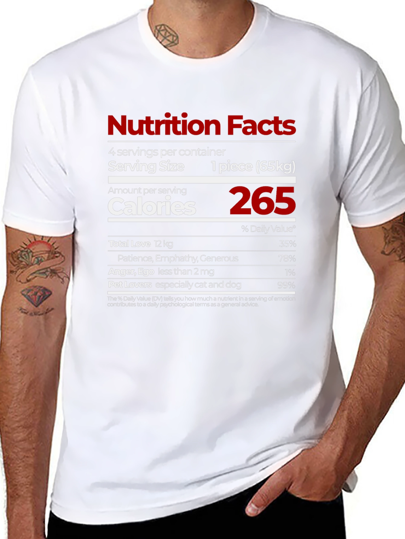 Black Nutrition Facts T-Shirt - Love, Patience, Pet Lovers view 8