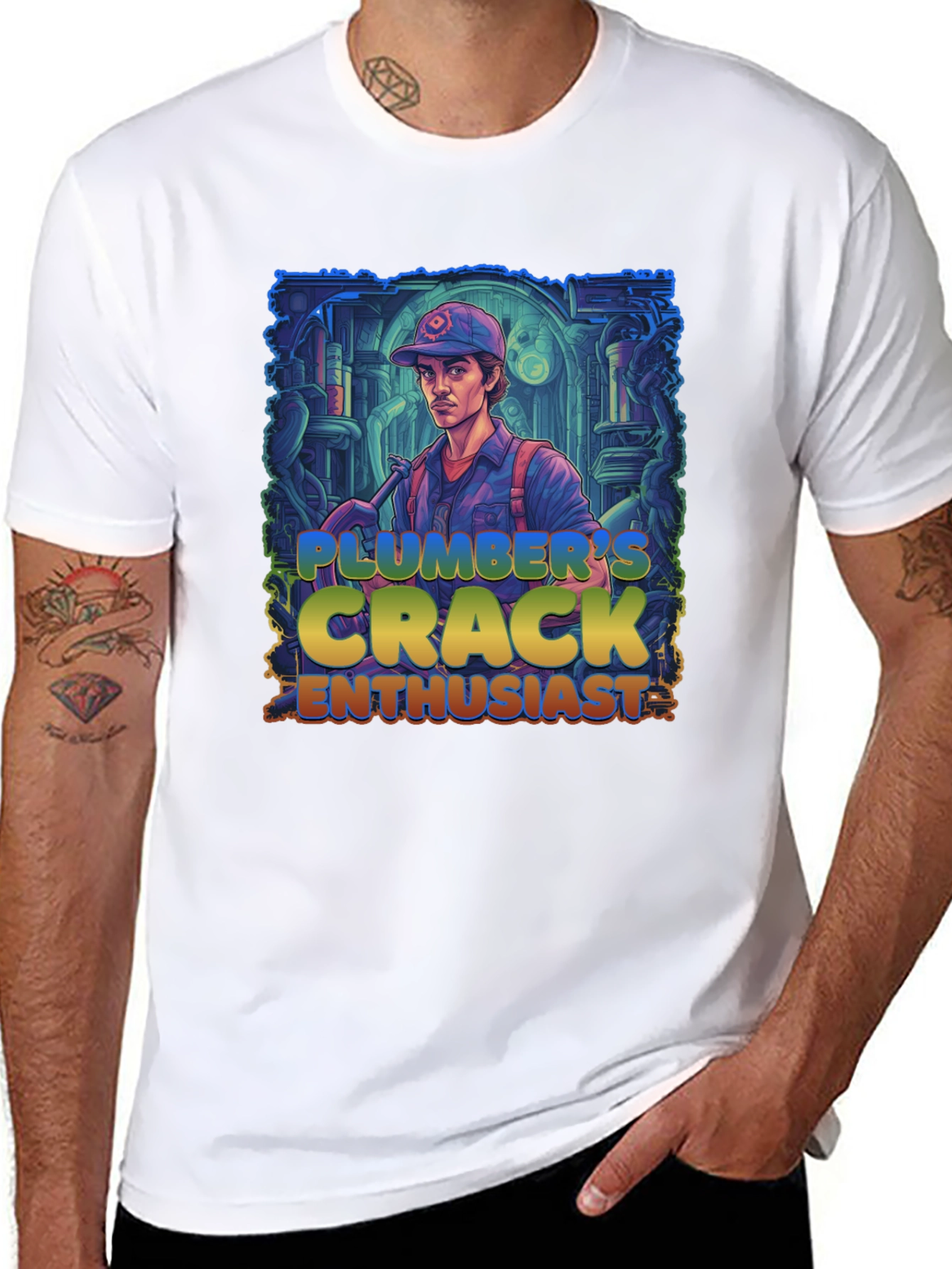 Black Plumber's Crack Enthusiast Graphic Tee view 8
