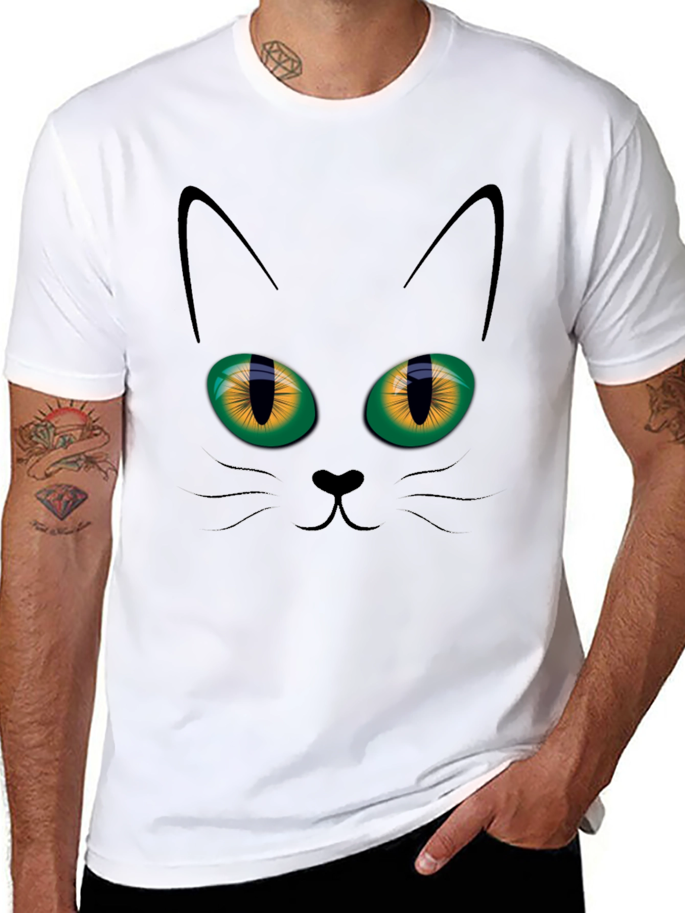 Black Black Cat Face Graphic T-Shirt view 8