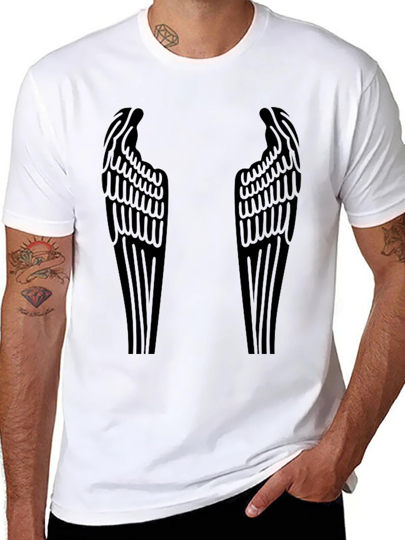 Black Winged Graphic Tee - Black Cotton Blend T-Shirt view 8