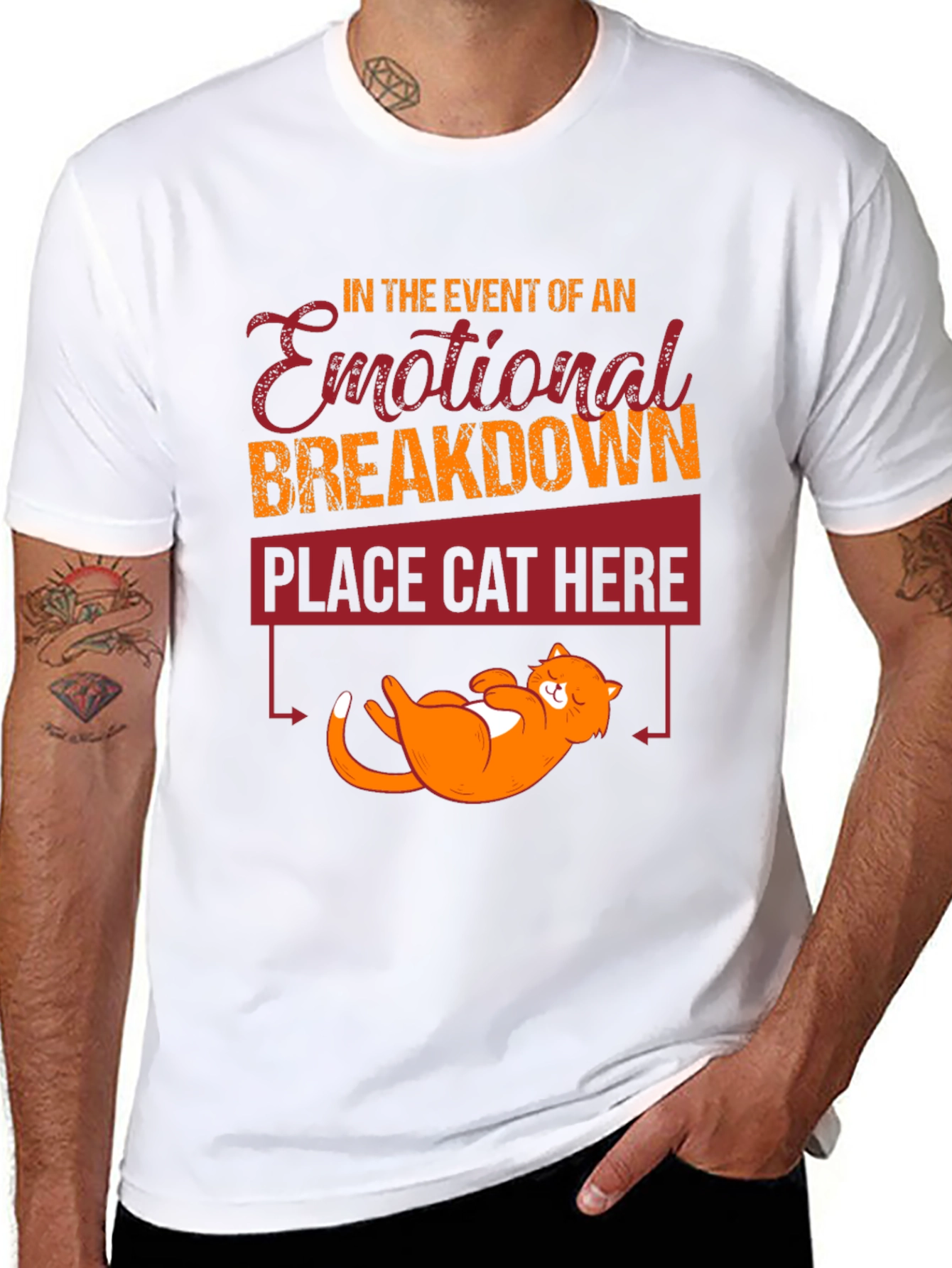 Black Emotional Breakdown Cat T-Shirt Funny view 8