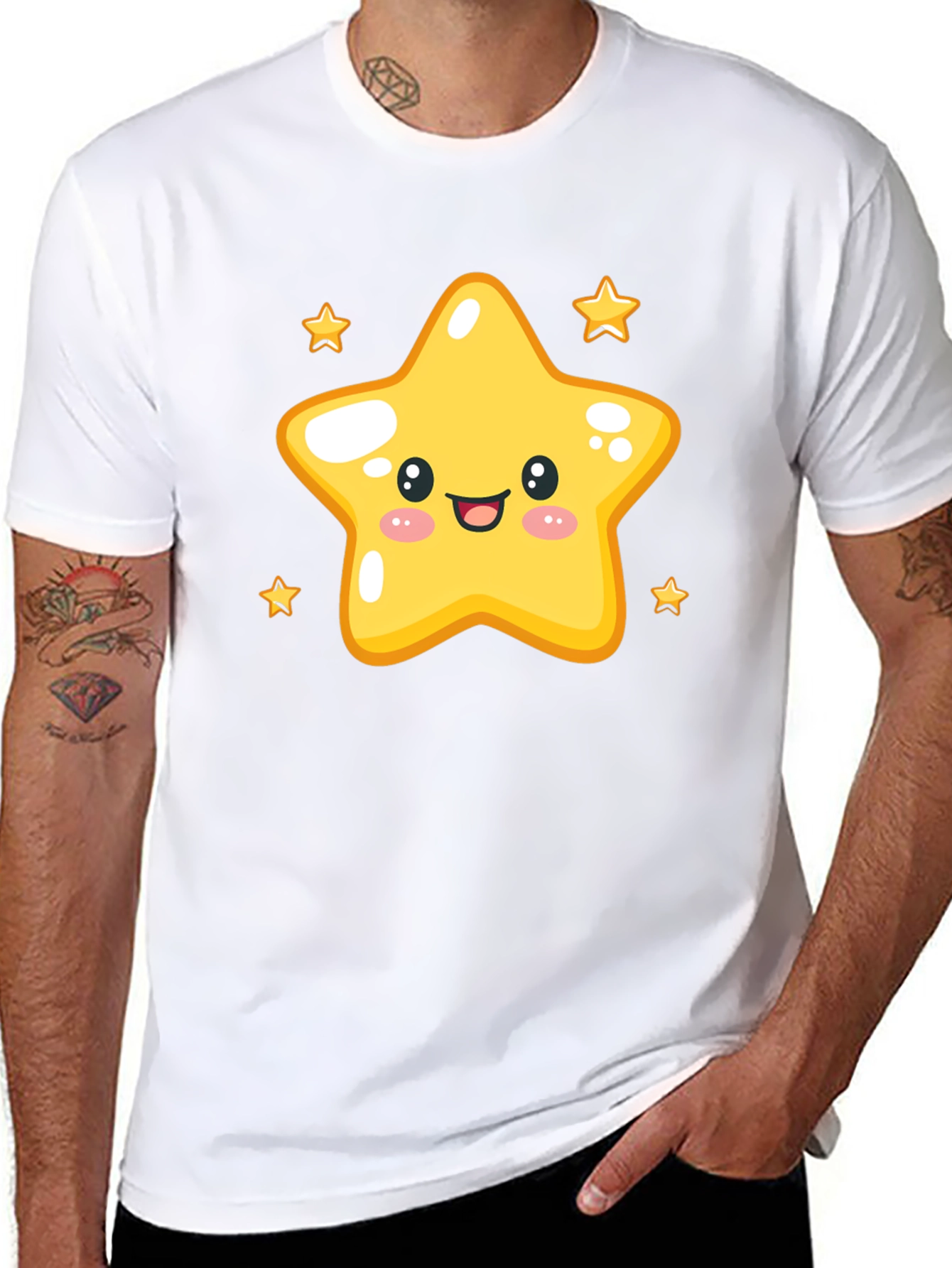 Black Cute Star Graphic Tee - Black Cotton Blend Shirt view 8