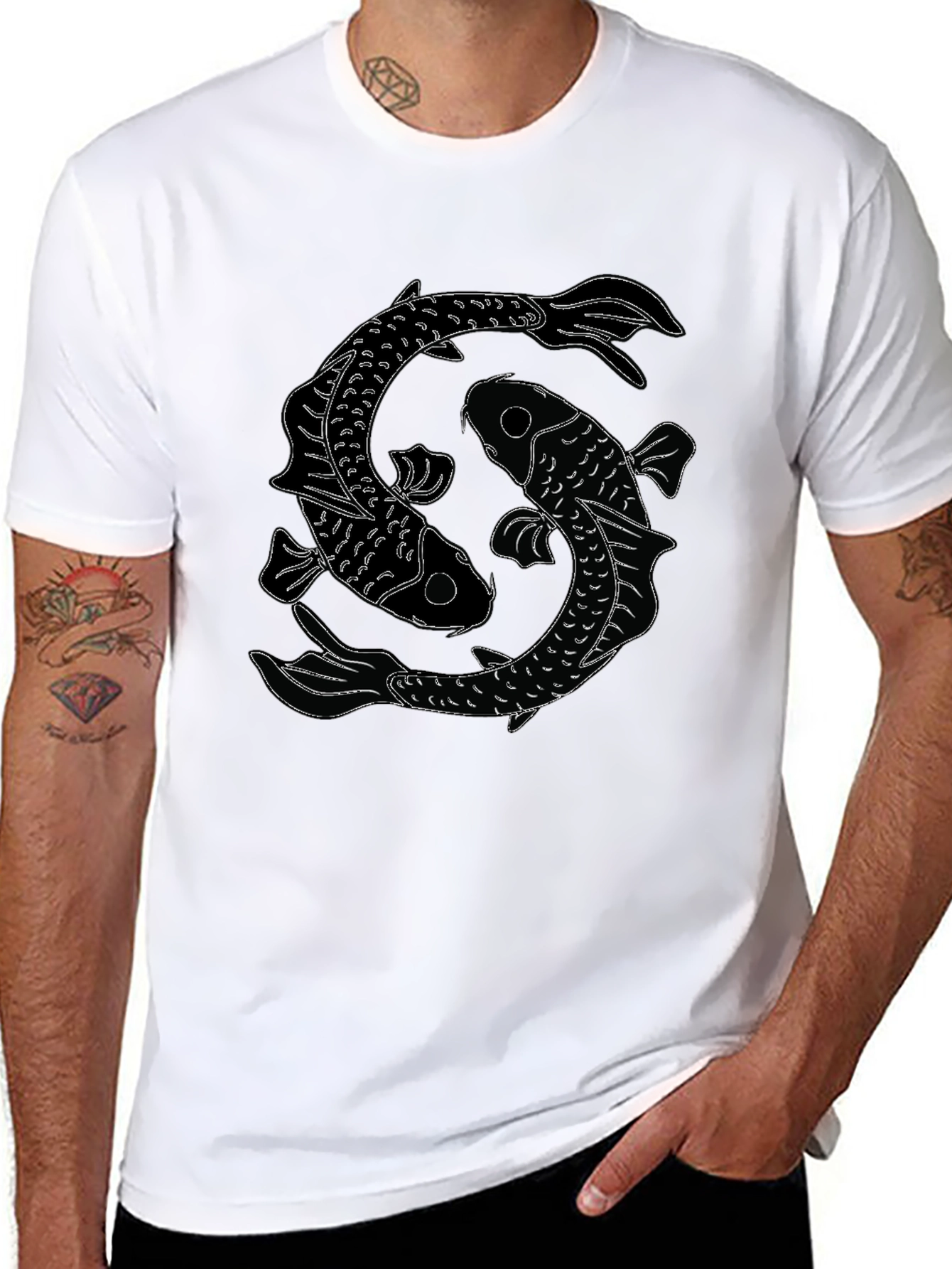 Black Yin Yang Koi Fish Graphic Tee - Classic Black T-Shirt view 8