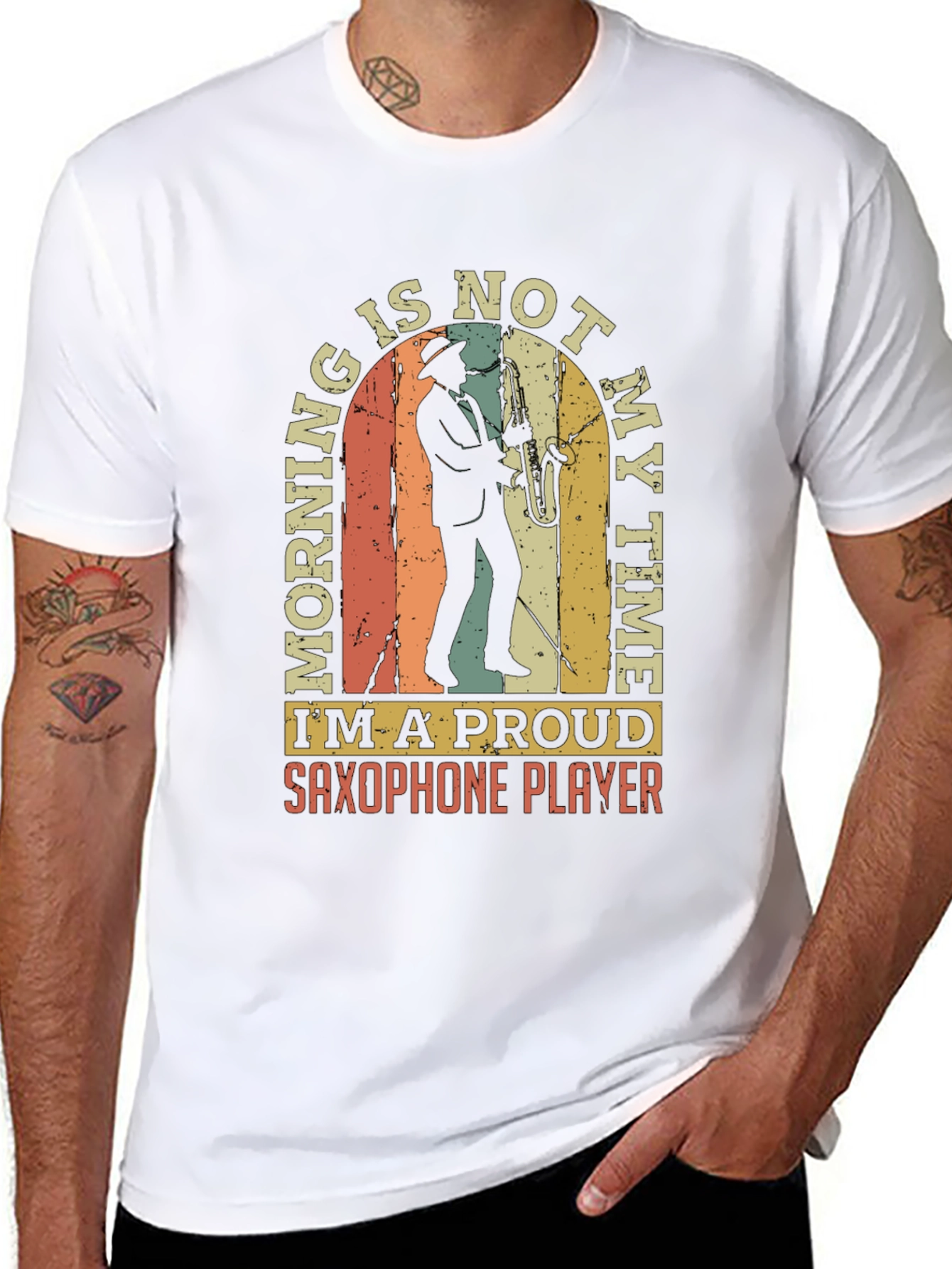 Black Saxophone Player T-Shirt - Morning is Not My Time! view 8