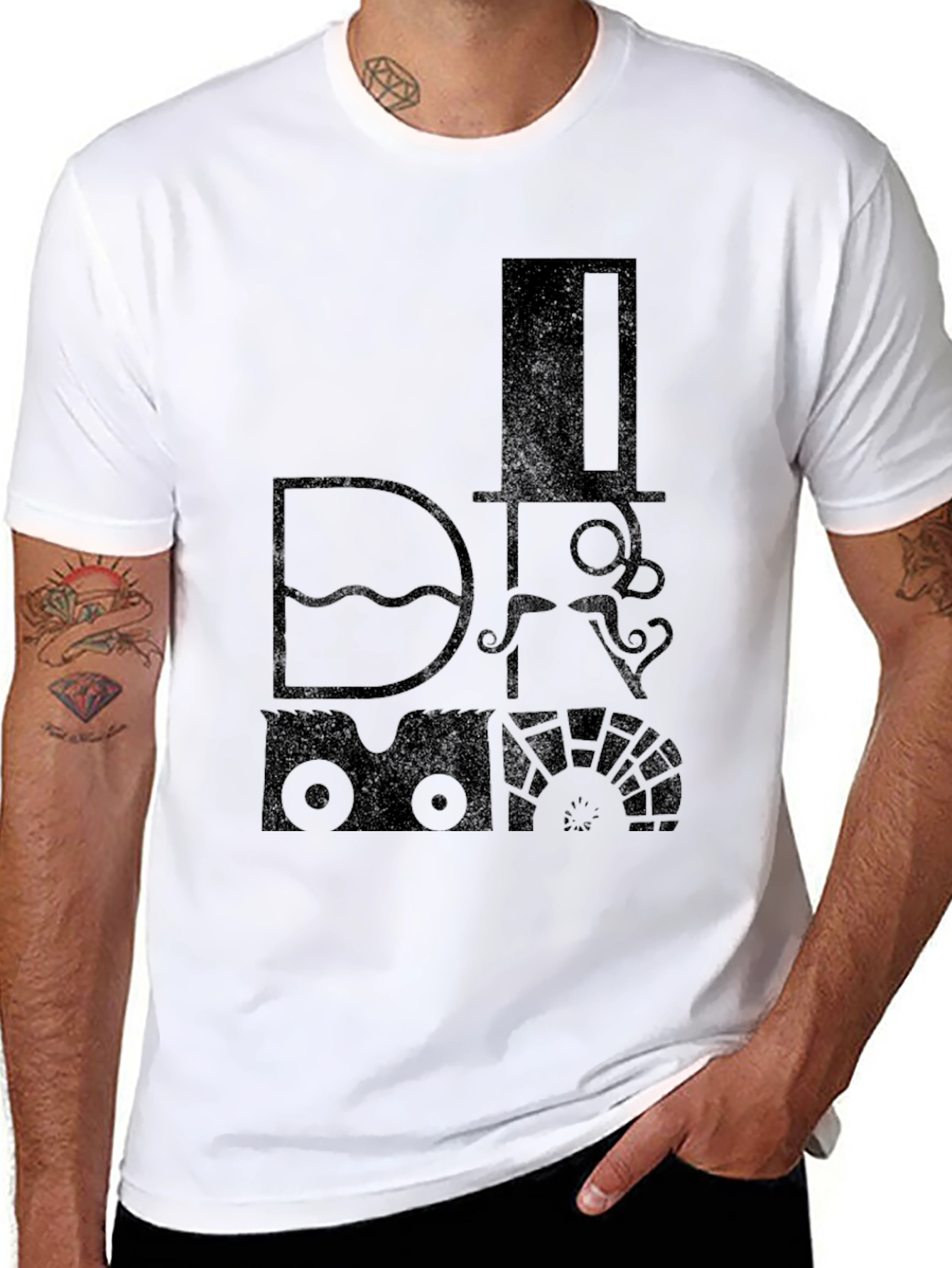 Black Steampunk Train T-Shirt - Graphic Tee - Men's Black Cotton Top view 8