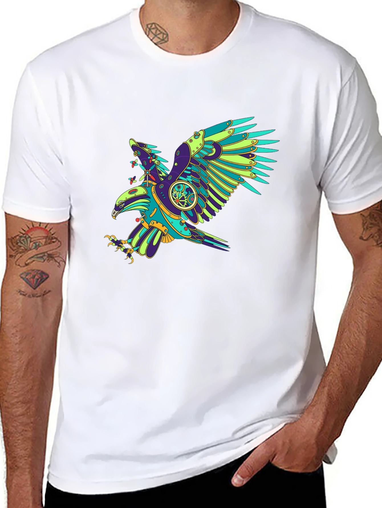 Black Steampunk Eagle Graphic Tee - Cool Design view 8