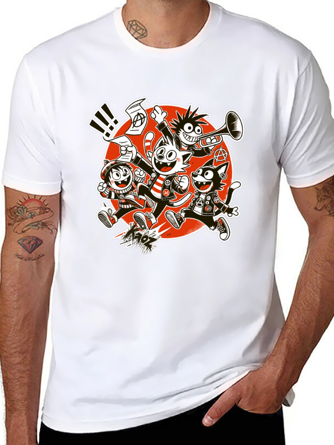 Black Cartoon Punk Band Graphic T-Shirt view 8