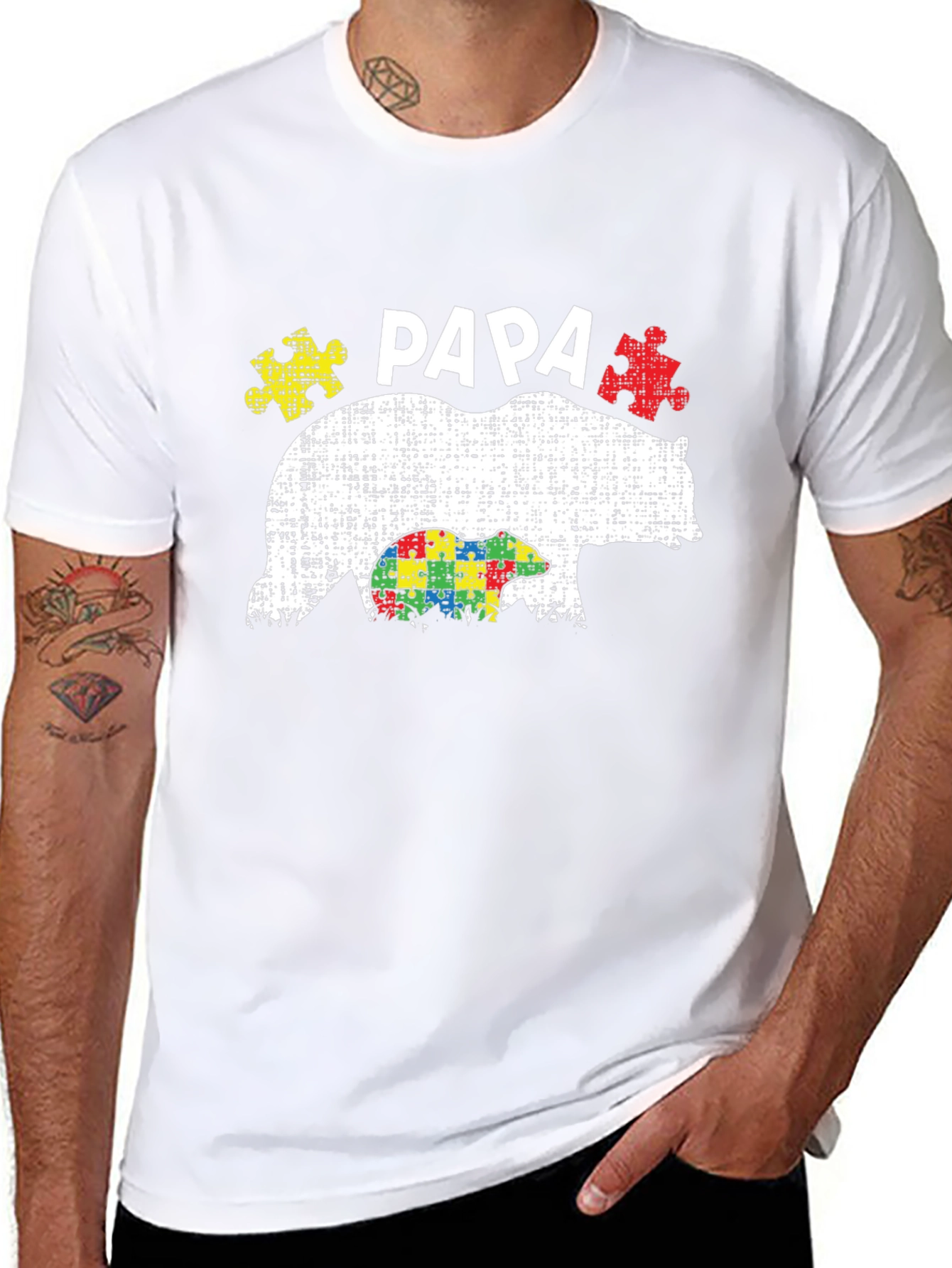 Black Papa Bear Autism Awareness T-Shirt view 8