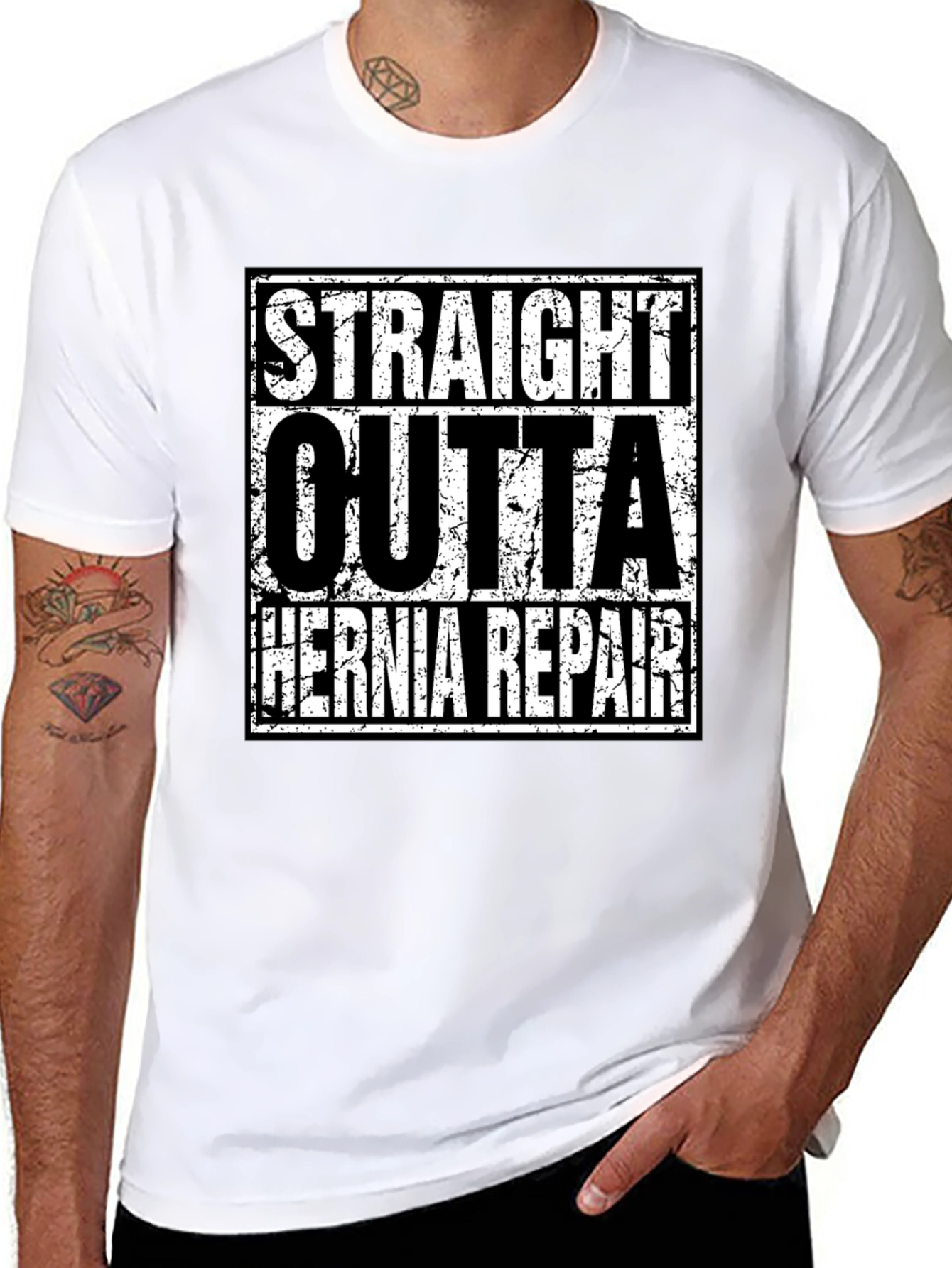 Black Straight Outta Hernia Repair T-Shirt view 8