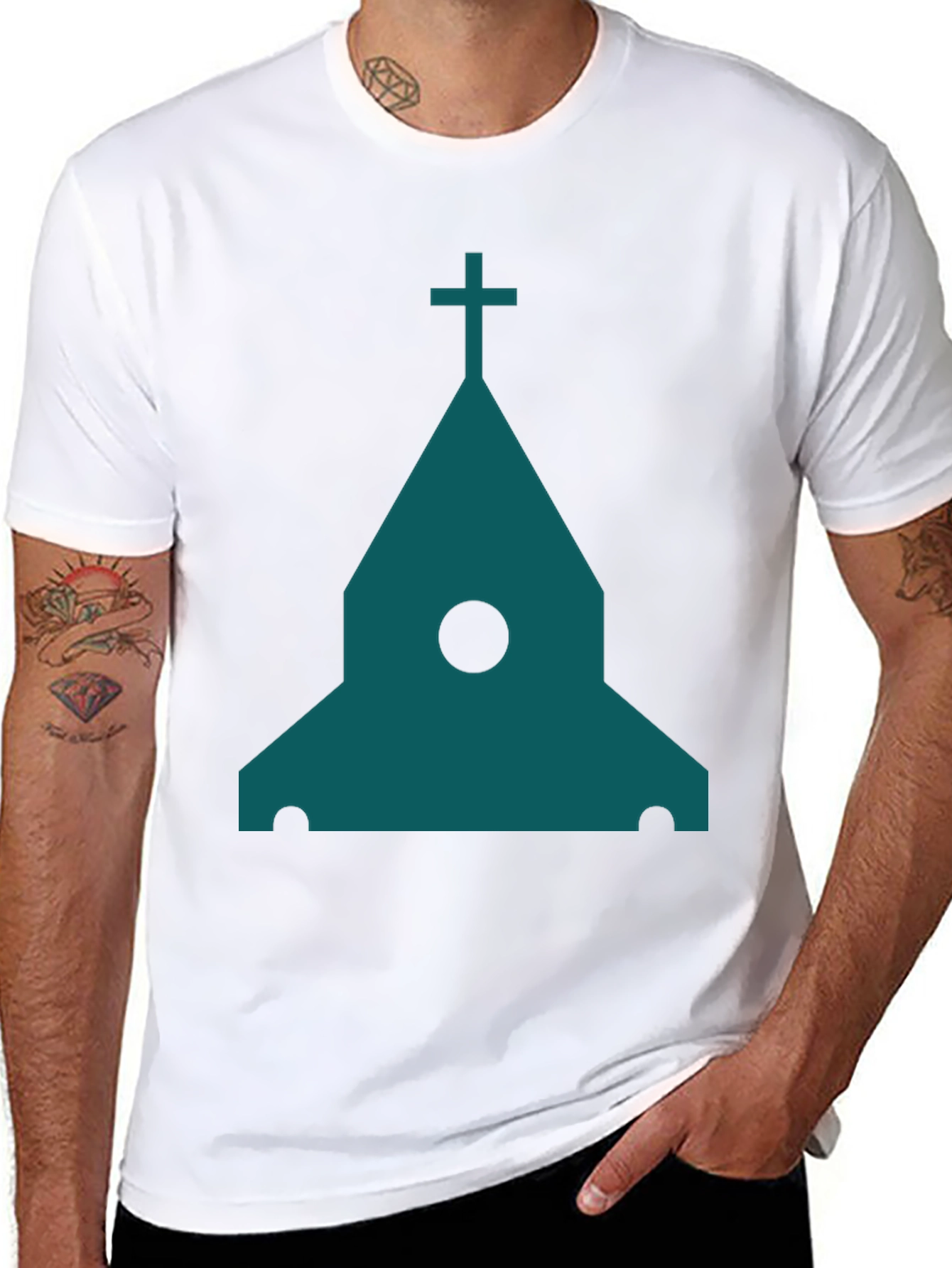 Black Modern Church Graphic Tee - Black Cotton Blend view 8