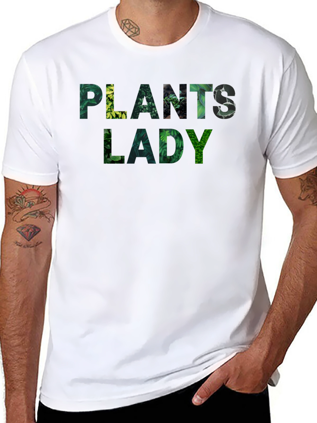 Black Plants Lady T-Shirt - Botanical Green Text view 8