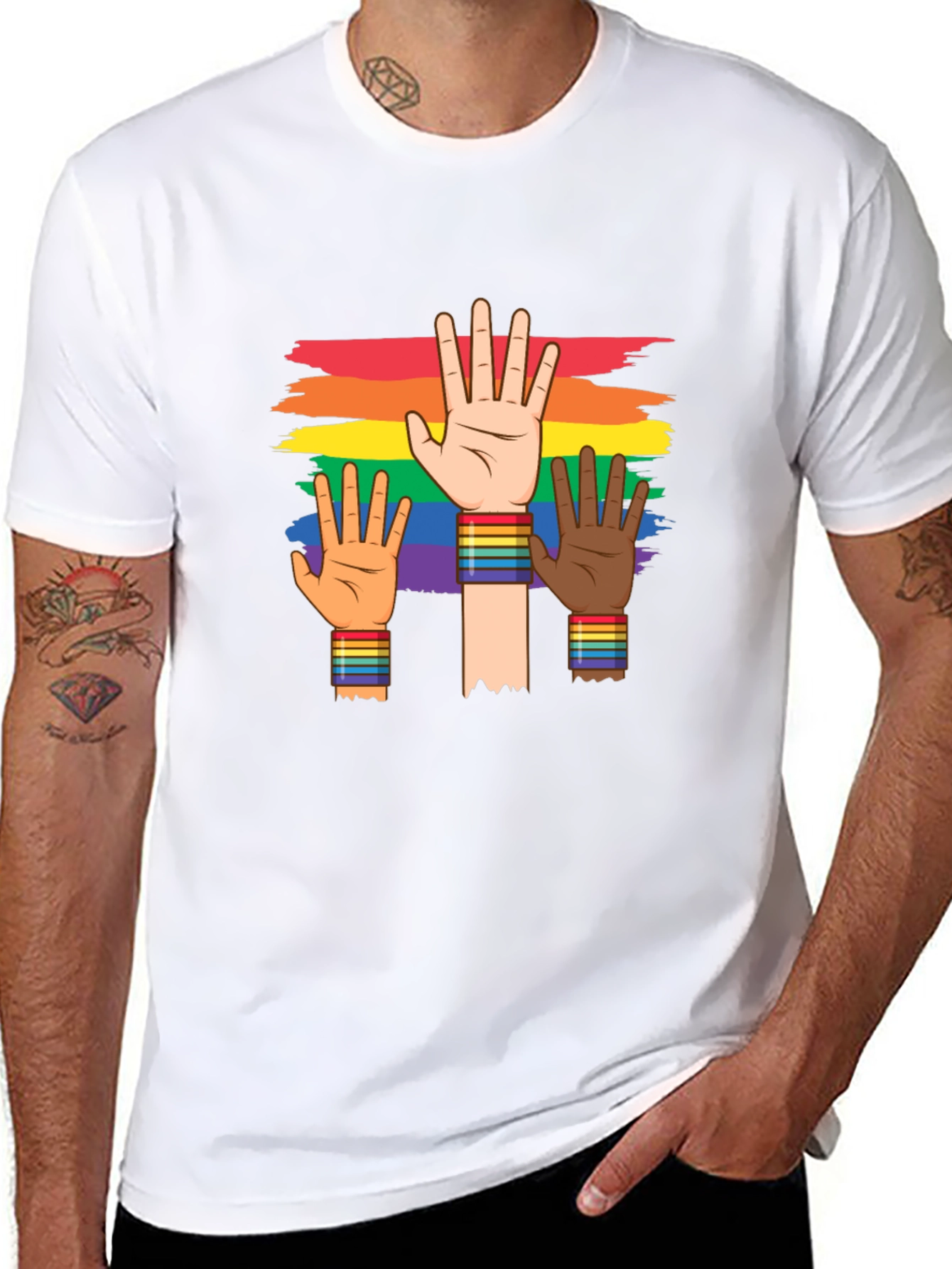 Black Pride Diversity T-Shirt: Rainbow Hands view 8