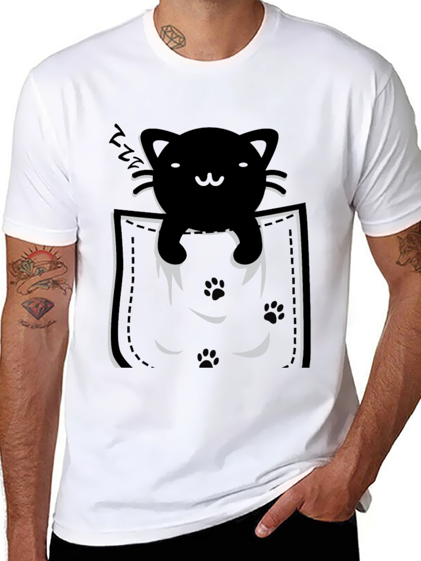 Black Pocket Cat T-Shirt - Black Kitten Tee view 8