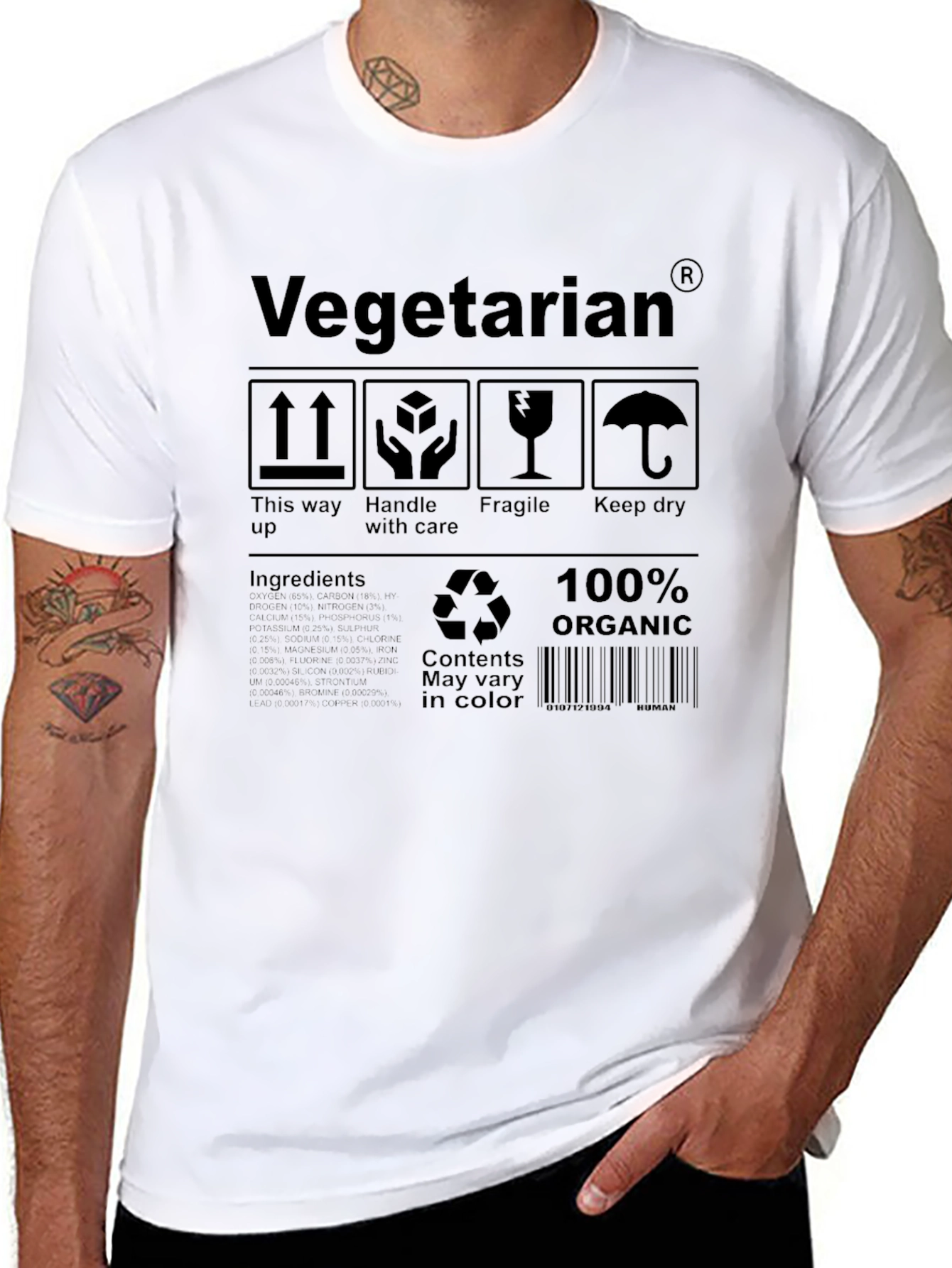 Black Vegetarian Organic Shipping Label T-Shirt view 8